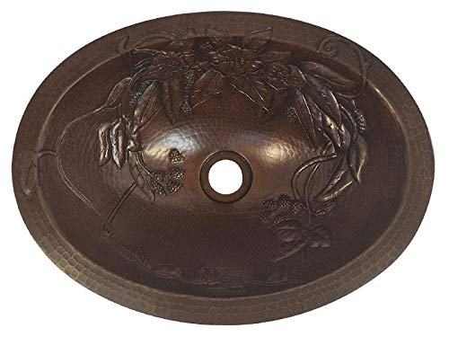 Copper Oval Bathroom Sink with Floral Design - Matte Finish - 5.5 x 12.5 x 17 Inches - Perfect for Vintage & Farmhouse Style Bathrooms