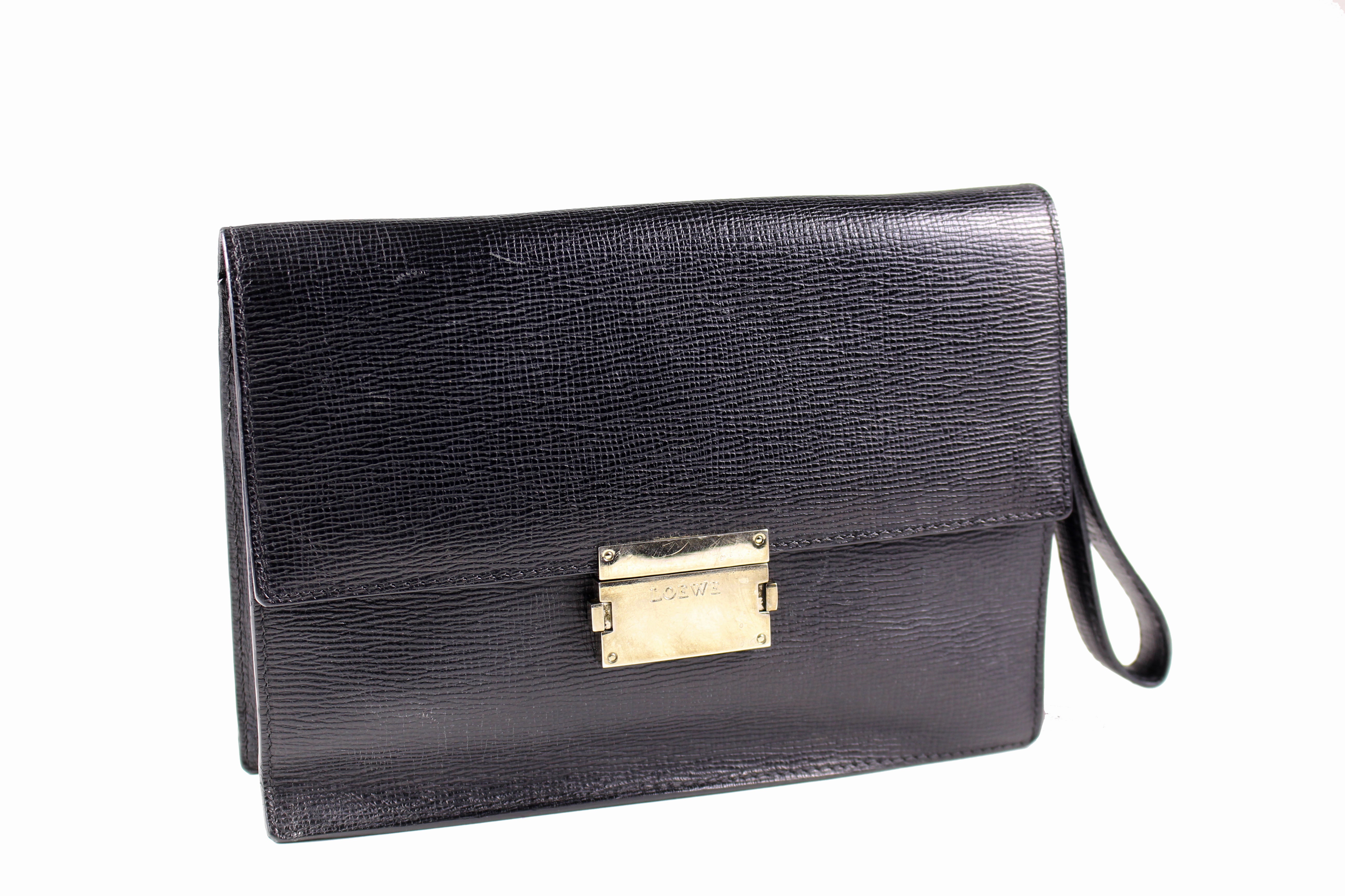 LOEWE Men's Leather Crossbody Bag - Black Genuine Leather with Adjustable Strap, Perfect for Work, Travel & Everyday Use