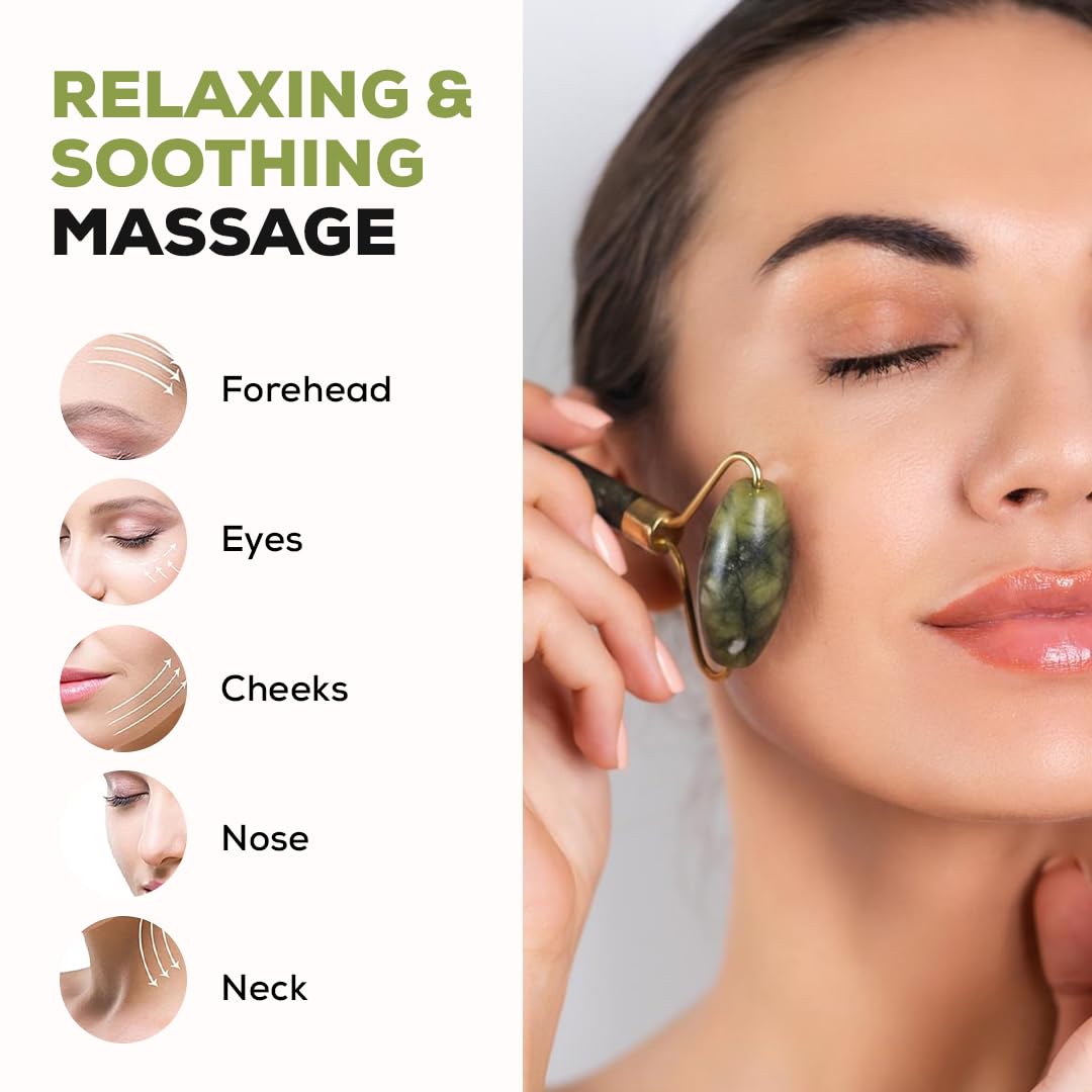 Multibrite Jade Roller - Natural Jade Facial Massage Tool for Skin Care | Reduces Puffiness, Wrinkles & Dark Circles | Eye & Neck Massager | Perfect for Morning Routine & Nighttime Skincare