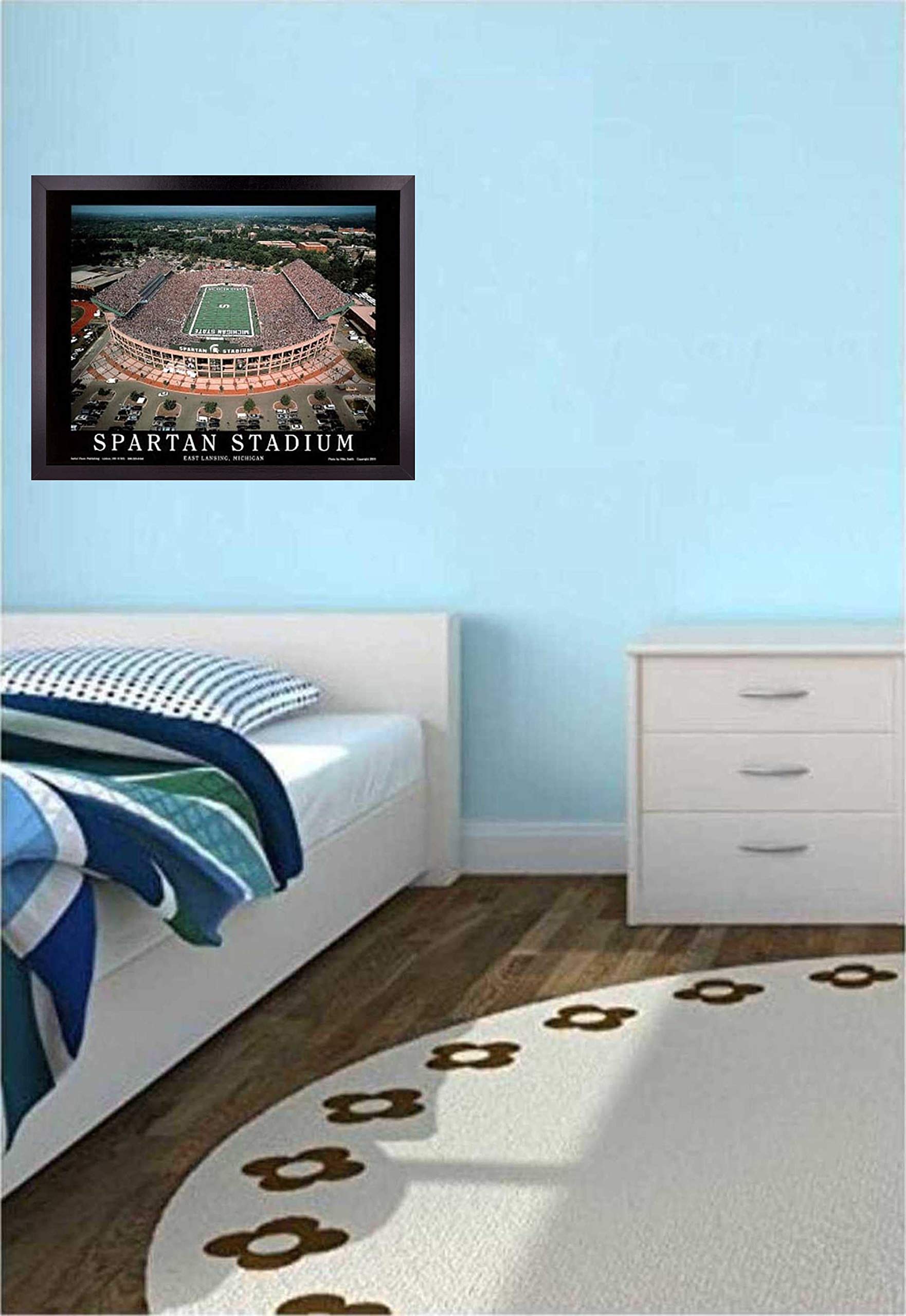 Michigan State University Football Stadium Wall Art - 23x29 Framed Aerial Print | MSU Spartans East Lansing Field Decor | College Football Poster for Bedroom & Game Room | Perfect Gift for Fans & Alumni