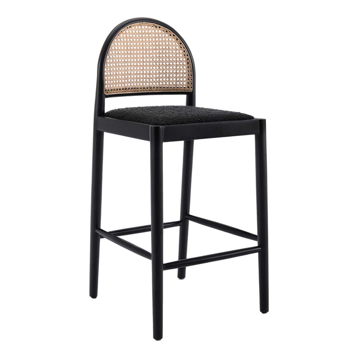 Capri Rattan Boucle Arch Bar Stool - Modern Woven Counter Height Stool for Kitchen Island, Breakfast Nook & Home Bar Decor