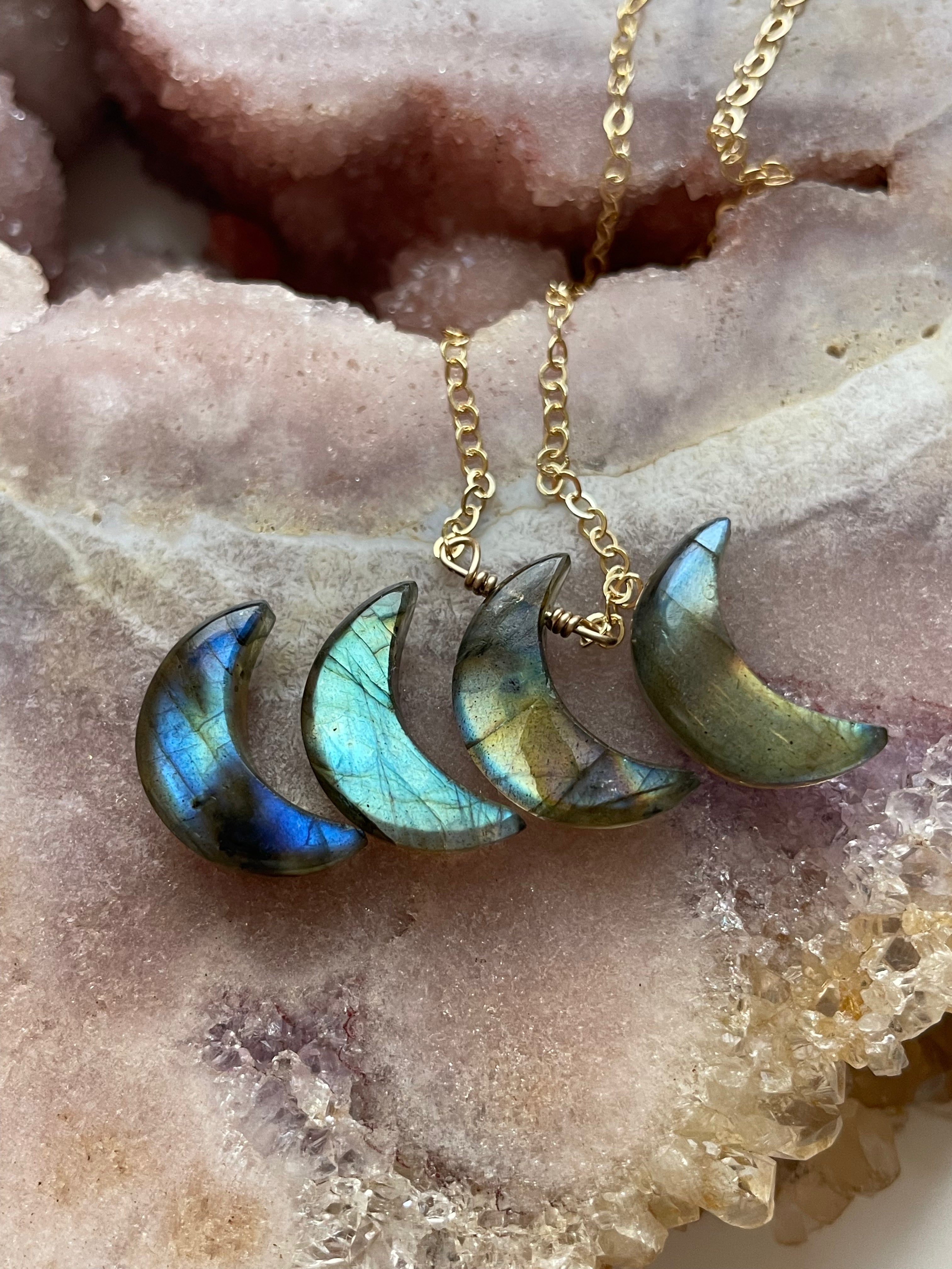 Natural Labradorite Moon Crystal Necklace for Women - Healing Stone Jewelry for Meditation, Yoga & Spiritual Gifts