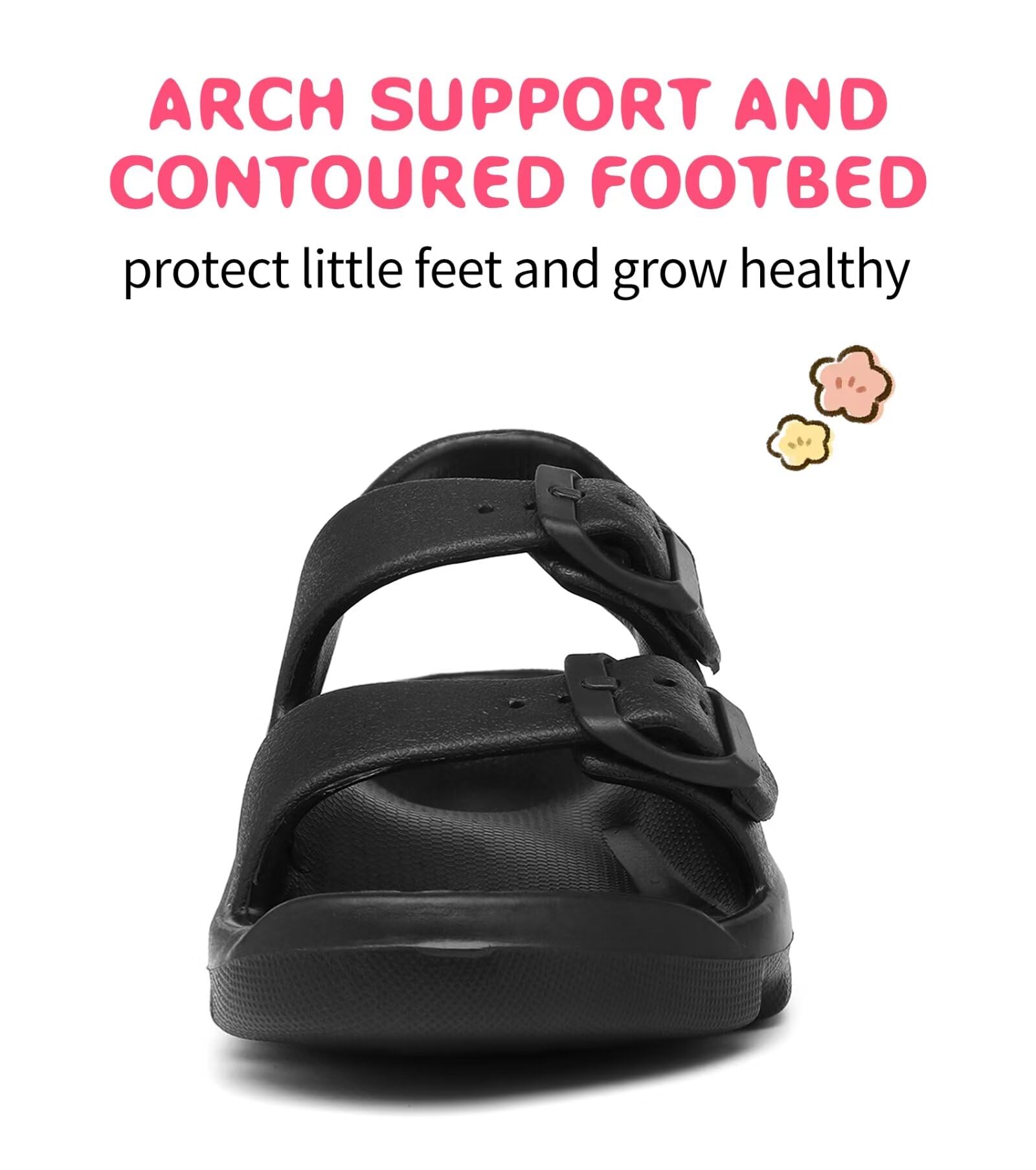**Boys Girls Toddler & Little Kid Adjustable Water Sandals with Buckle & Hook Loop Back Strap - Comfortable Beach & Pool Shoes for Toddler 5 to Little Kid 12**
