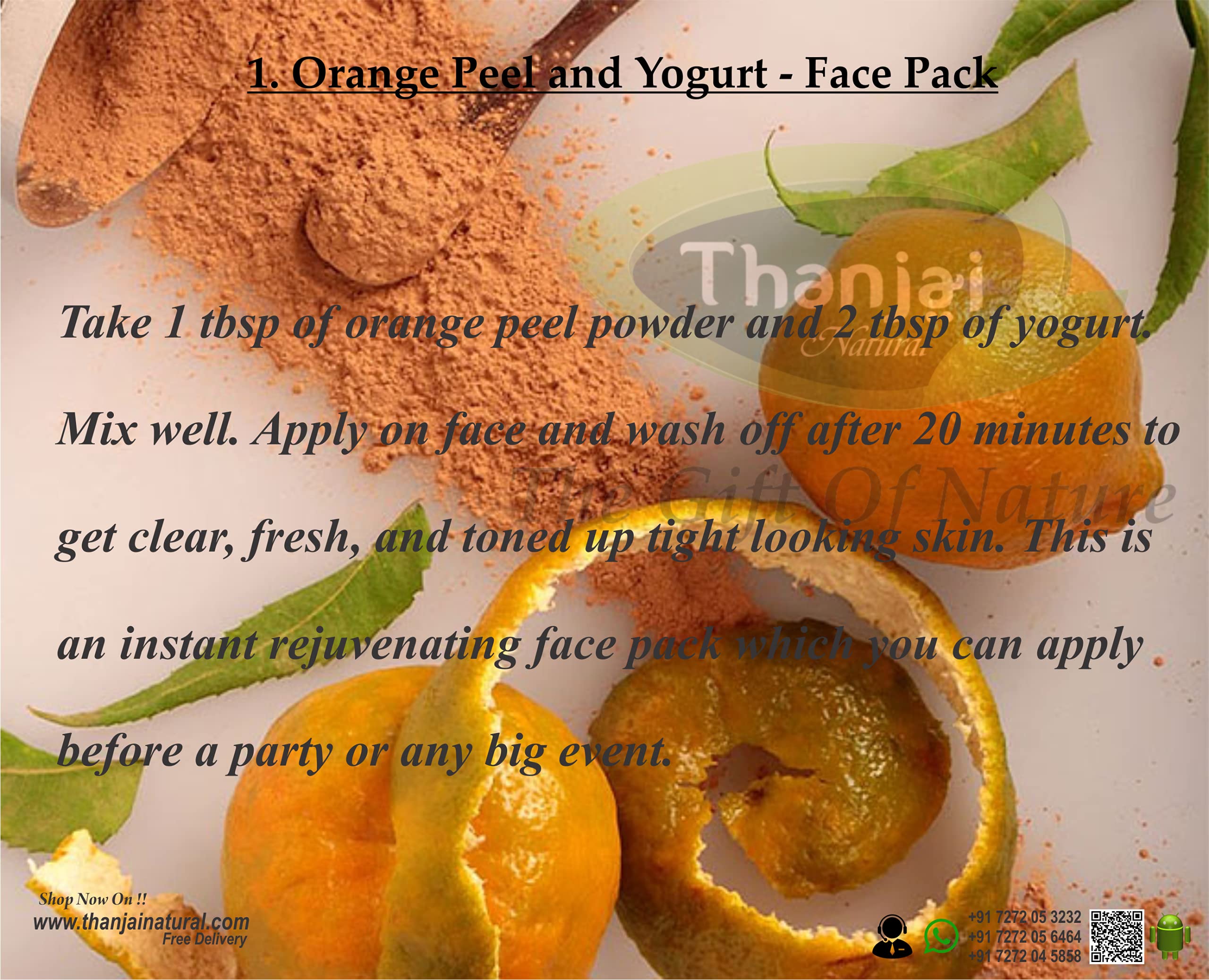 Organic Thanjai Orange Peel Powder 250g - Natural Skin Brightening, Oil Control & Tan Removal | Glowing Skin Treatment | Face Cleanser & Whitening Mask for Acne & Dark Spots | DIY Beauty & Ayurvedic Skincare Routine