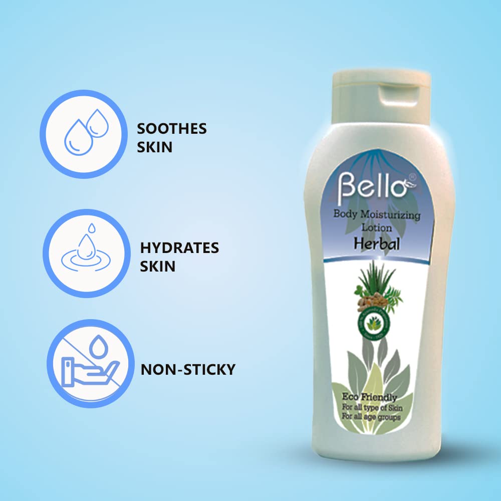 Bello Body Moisturizing Herbal Lotion 200ml (Pack of 2) - Deep Hydration for Dry Skin | Daily Body Moisturizer for Smooth & Soft Skin | Perfect for Winter Care & After Shower Use