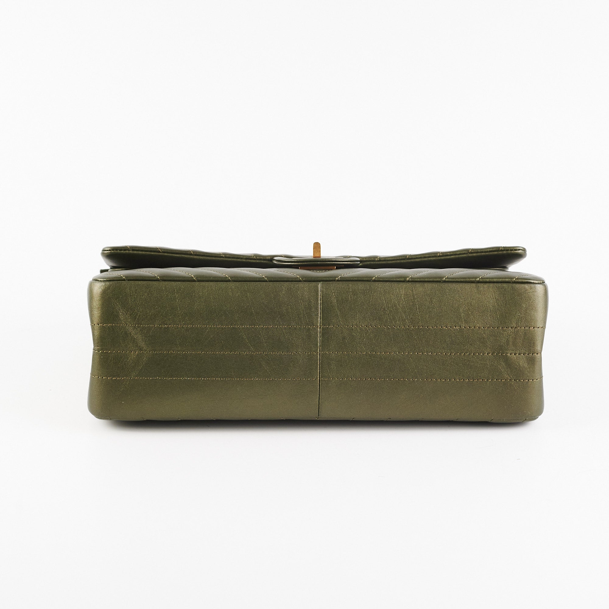 Chanel Chevron Reissue 226 Medium Handbag in Khaki Green Metallic Leather - Perfect for Work, Evening Events & Luxury Fashion Collection