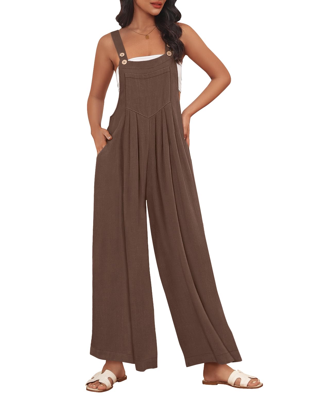Automet Women's Wide Leg Jumpsuit - Sleeveless Summer Romper with Pockets | Casual Outfit