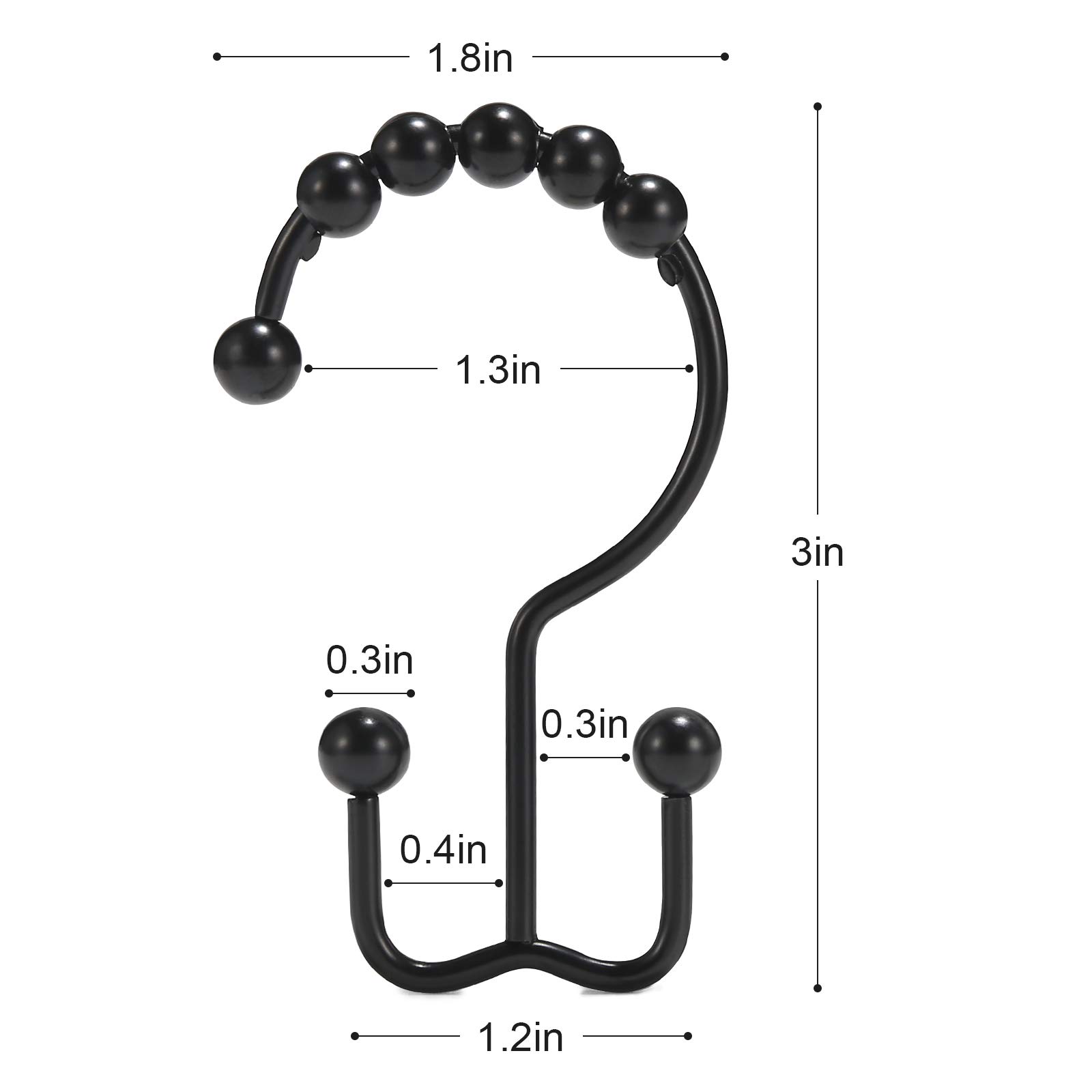 Goowin Stainless Steel Black Shower Curtain Hooks - Rust Proof Double Shower Rings with Free Sliding for Shower Curtain & Liners - Perfect for Bathroom, Hotel, and Home Decor (Black)