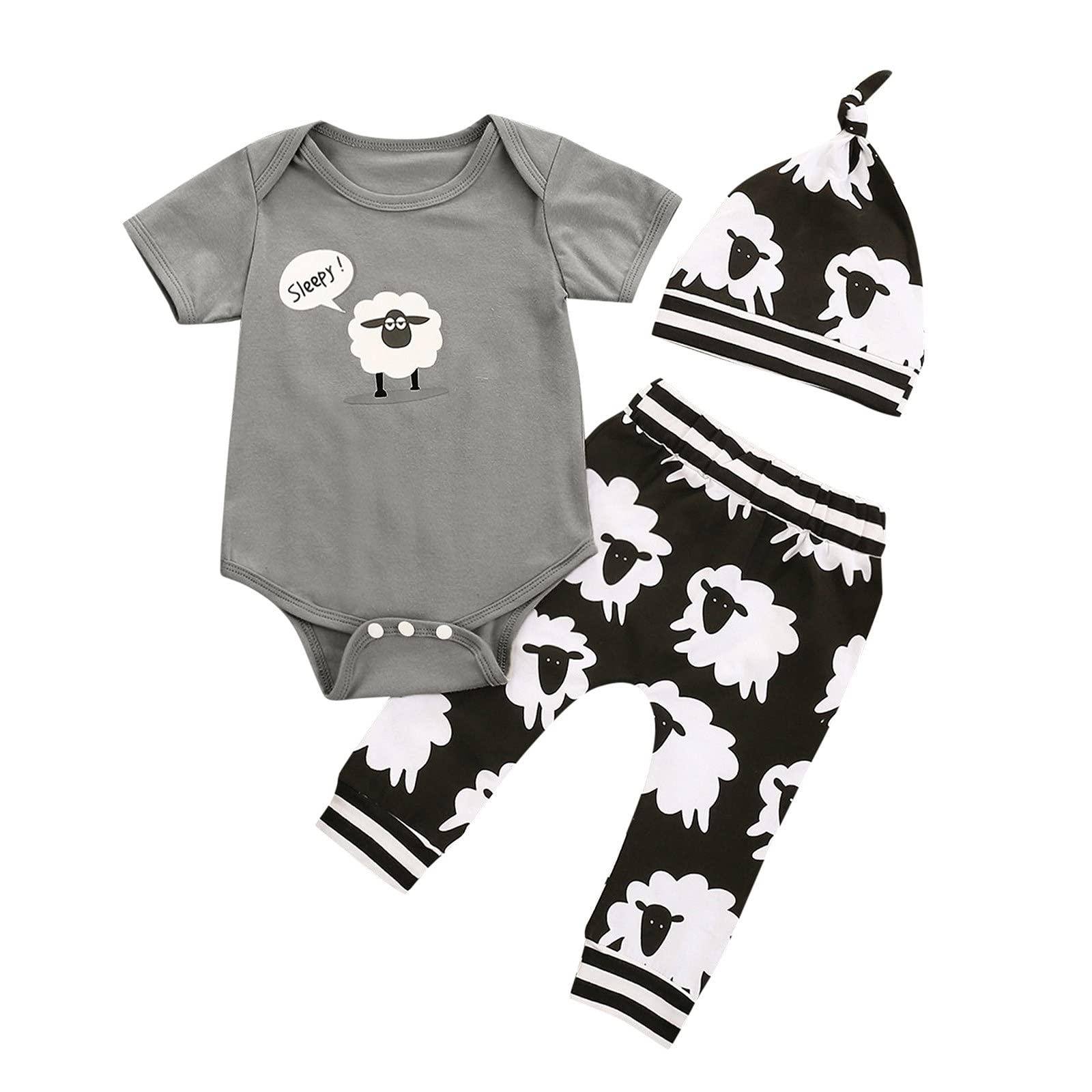 Adorable 3PCS Newborn Baby Boy Girl Summer Outfits Set - Cartoon Cotton Romper, Tops & Pants for 0-12 Months | Perfect for Playtime, Beach Trips & Family Photos
