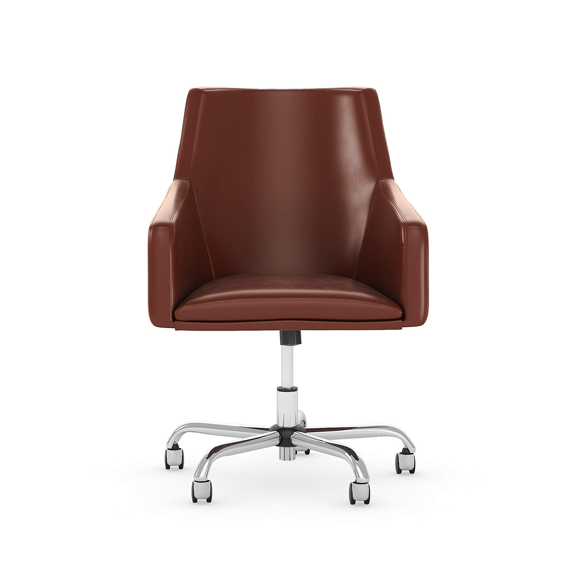 Bush Business Furniture London Mid Back Leather Box Chair in Harvest Cherry - Ergonomic Office Chair for Home & Workspace Comfort