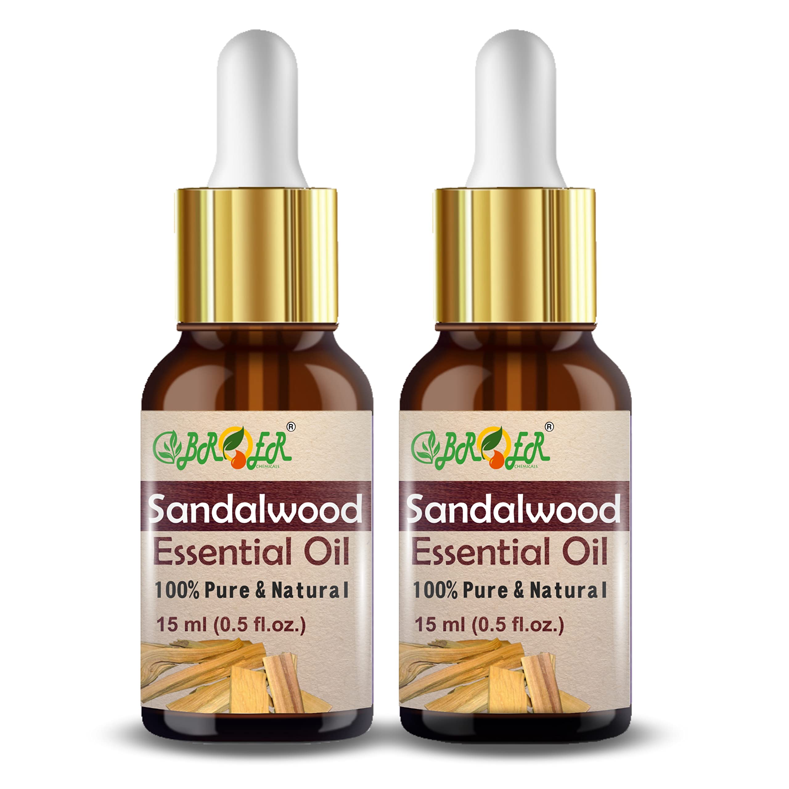 BROER 100% Pure Sandalwood Essential Oil (Chandan Oil) - Natural Undiluted Aromatherapy Oil for Skin Care, Hair Growth & Relaxation - 2 Pack 30ml - Perfect for Diffusers, Massage & DIY Beauty Products