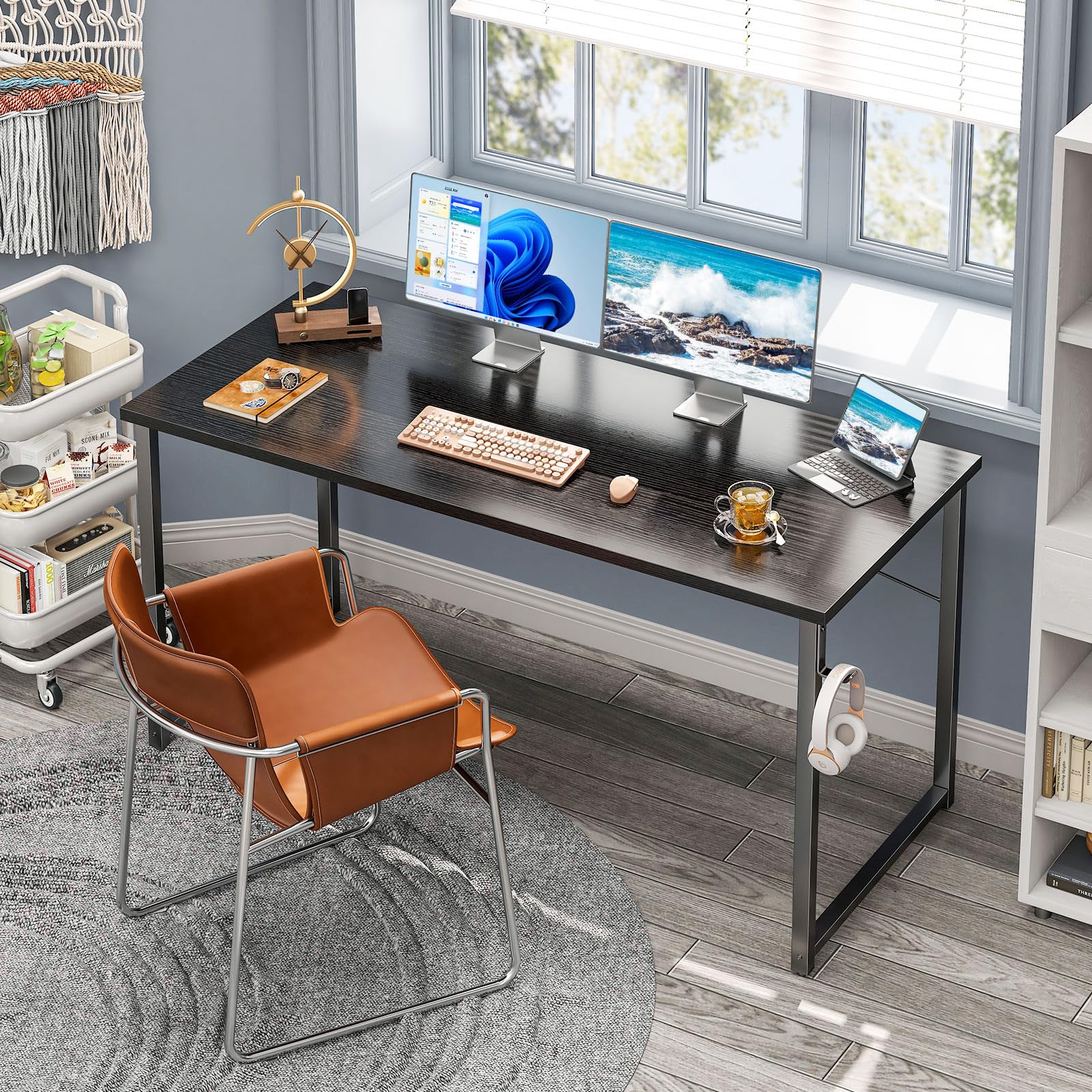 Coleshome 55 Inch Modern Simple Computer Desk - Home Office Desk, Study & Student Writing Desk in Black | Perfect for Remote Work, Online Classes & Small Spaces