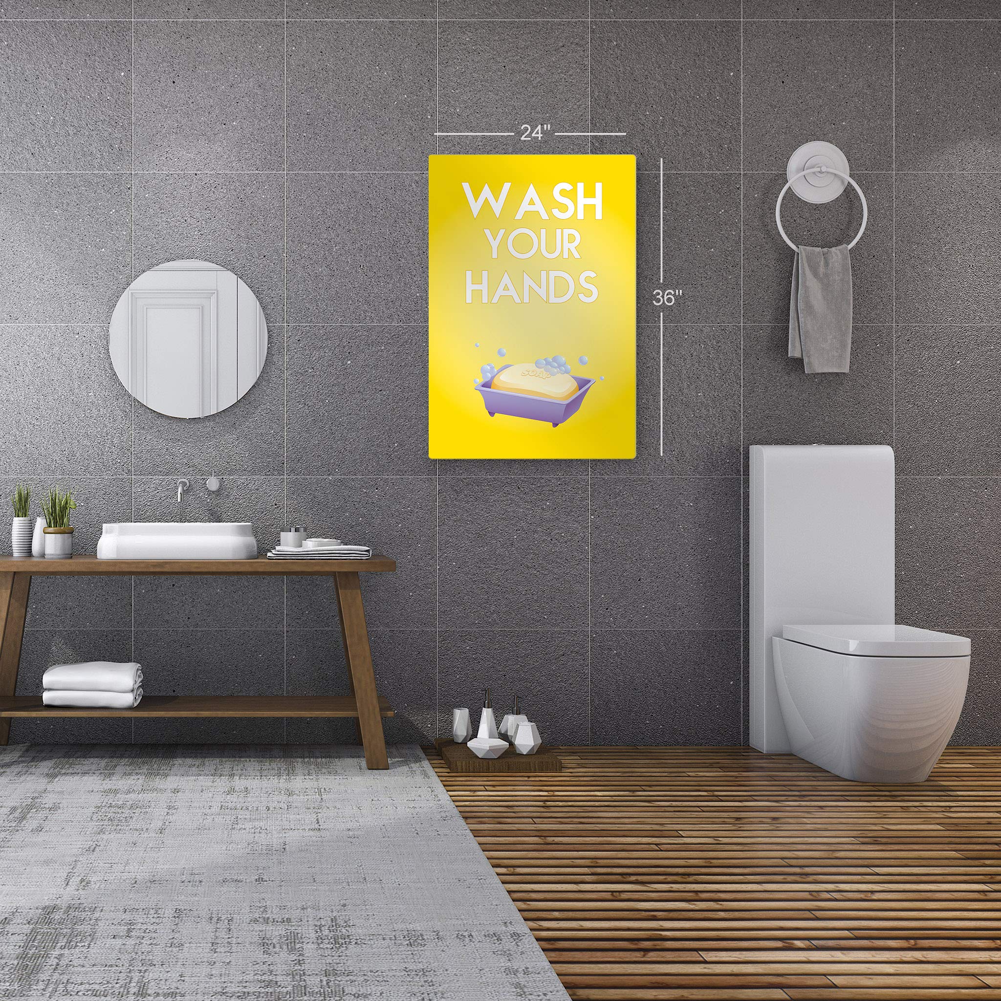 Smile Art Design 'Wash Your Hands' Quote Metal Print - 17x11 Inch Bathroom Wall Decor for Kids, Nursery & Home - Ready to Hang Made in USA - Perfect for Bathrooms, Playrooms & School Hygiene Education