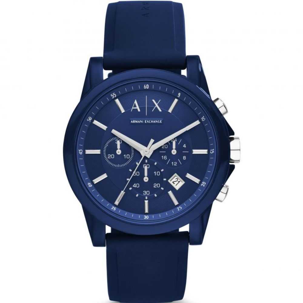 ARMANI EXCHANGE AX1327 Men's Chronograph Watch - Blue Resin Strap, Water Resistant, Fashion Casual & Dress Watch for Business, Dating & Daily Wear
