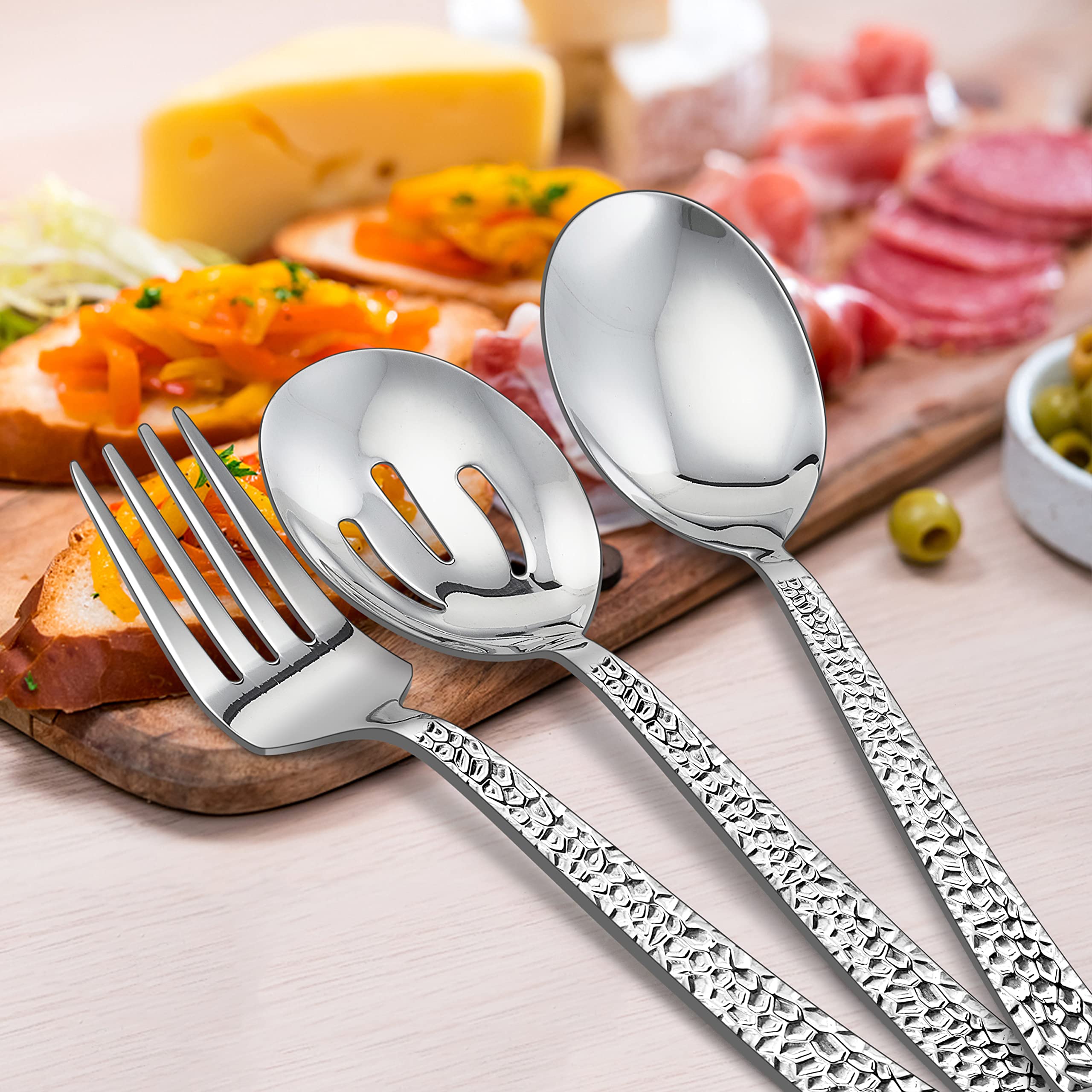 E-far 6-Piece Stainless Steel Hammered Serving Utensil Set - 8.7