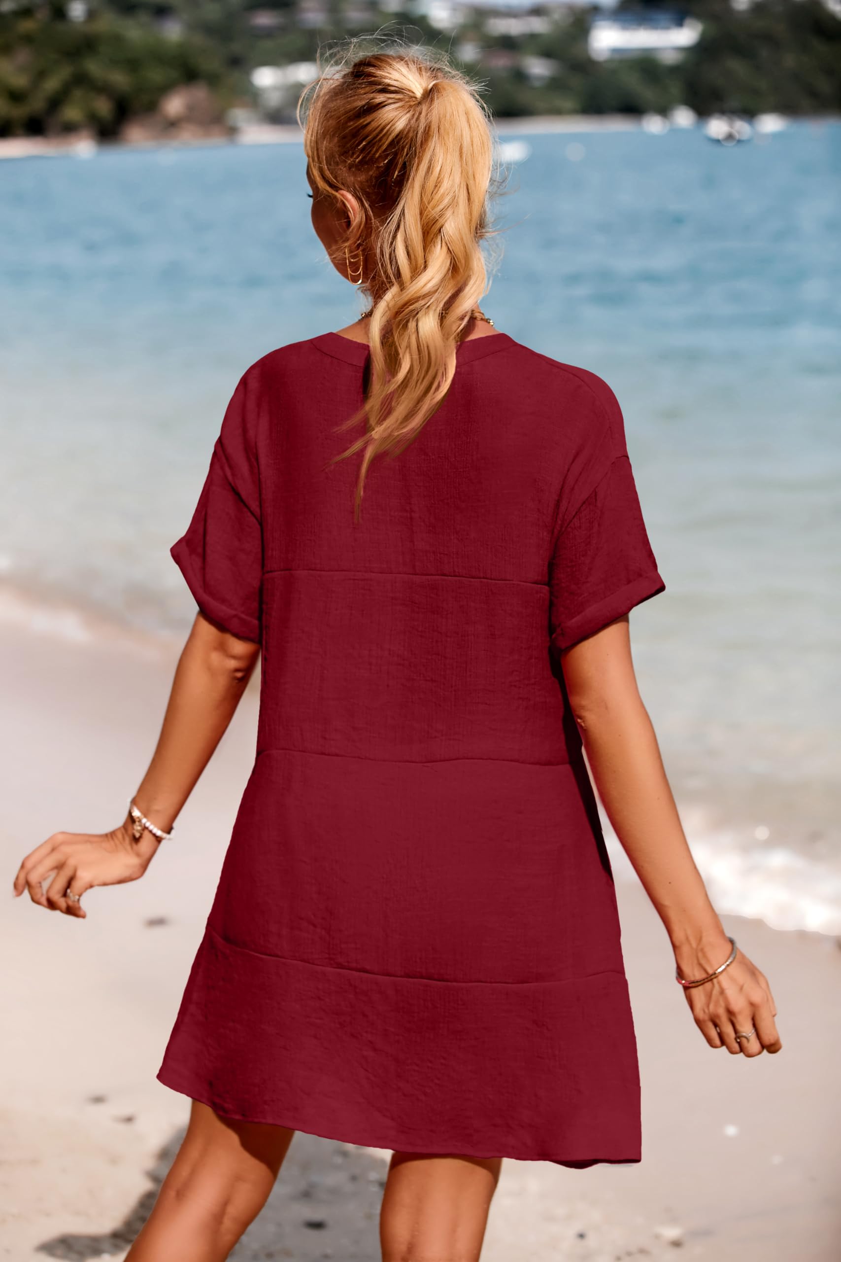AI'MAGE Women's Swimsuit Cover Up Dress - Lightweight Bikini Beach Coverup with Pockets, A-Line Bathing Suit Wrap for Pool, Vacation & Summer Outfits