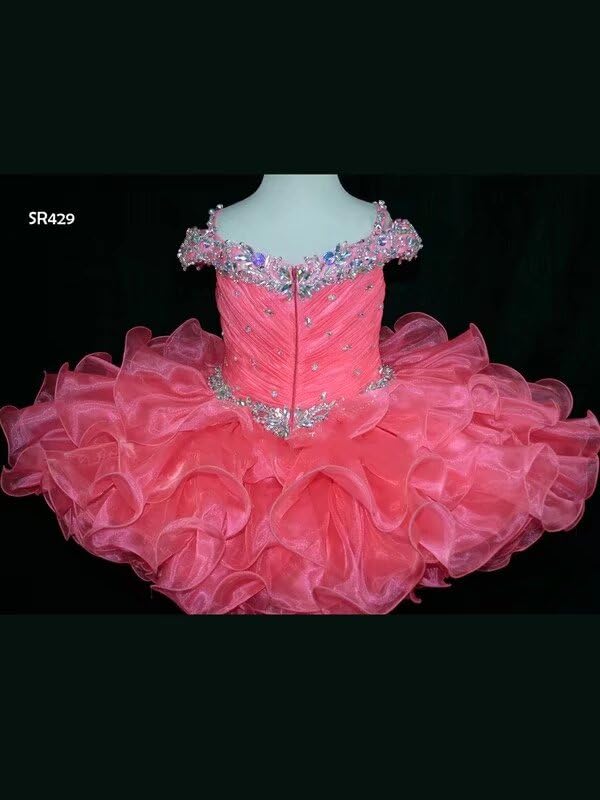 **2025 Toddler Girls Pageant Dress - Short Cupcake Style with Ruffles & Cold Shoulder Design, Crystal Embellishments for Formal Prom & Special Occasions**