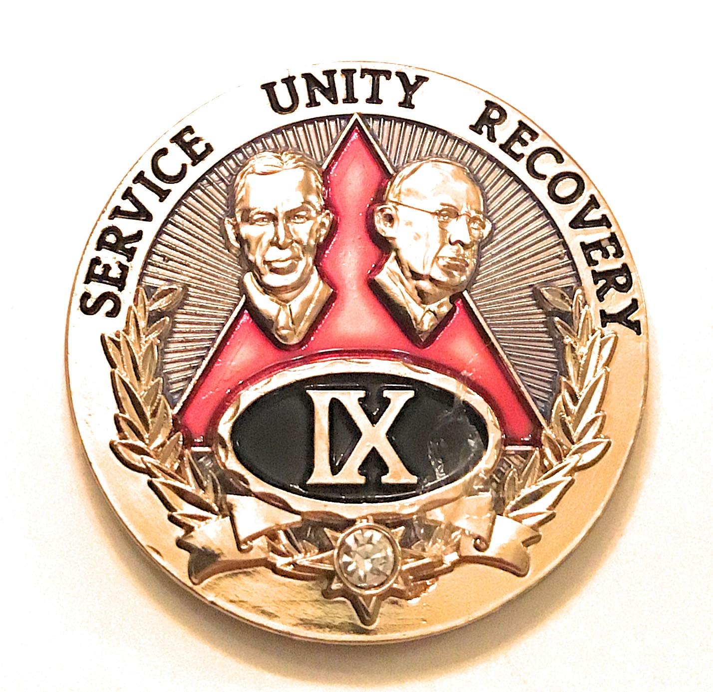 9 Year AA Medallion - Red & Gold Sobriety Chip with Bill & Bob - Alcoholics Anonymous Recovery Coin - Perfect for Milestone Celebrations & 12-Step Meetings