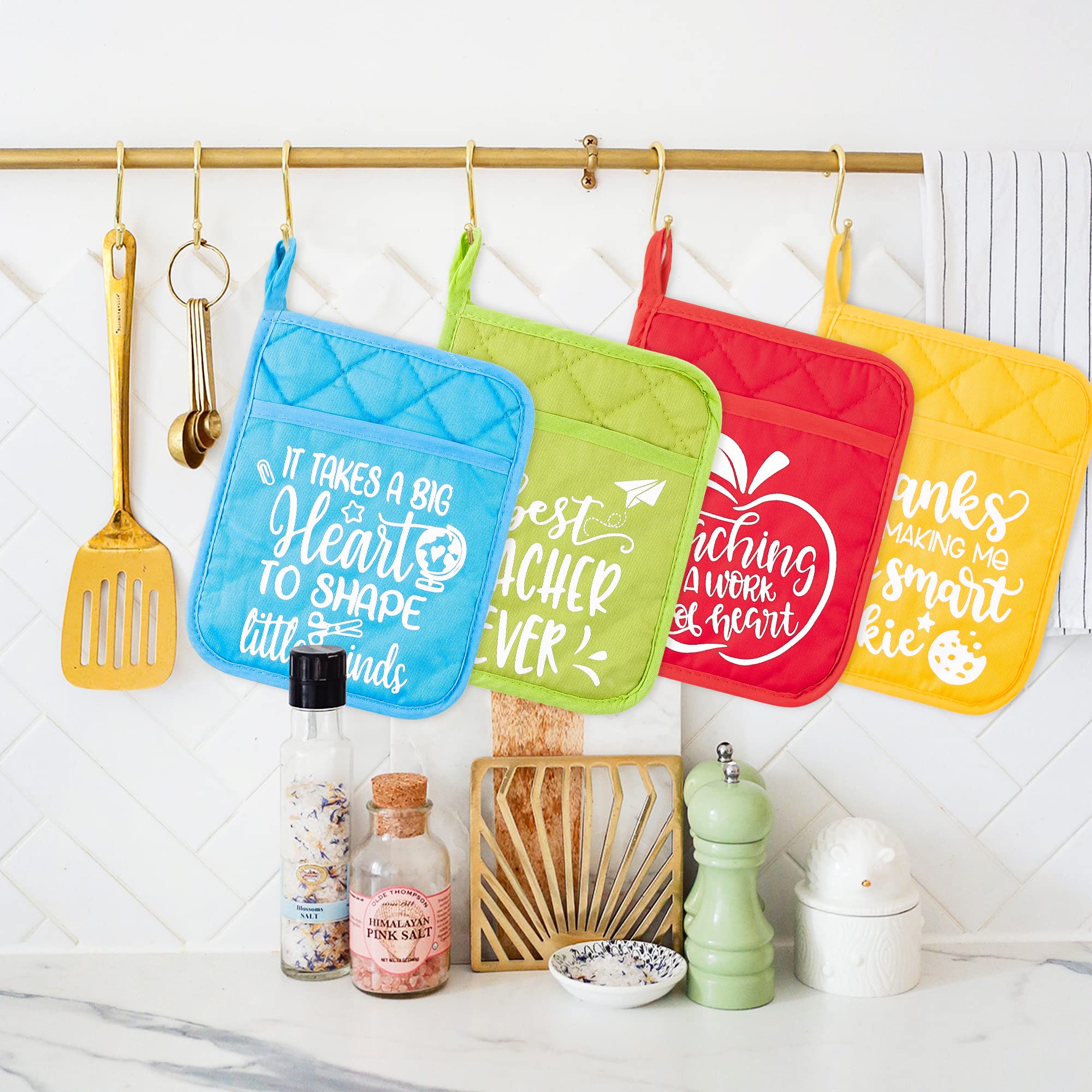 OSNIE 8-Piece Heat Resistant Pot Holder Set - Microwave Safe Oven Mitts with Hand Pocket & Hanging Loop - Machine Washable Hot Pads for Cooking, Baking - Perfect Teacher Appreciation Gift & End of Year Present - Ideal for Kitchen Use, Holiday Cooking & Home Decor