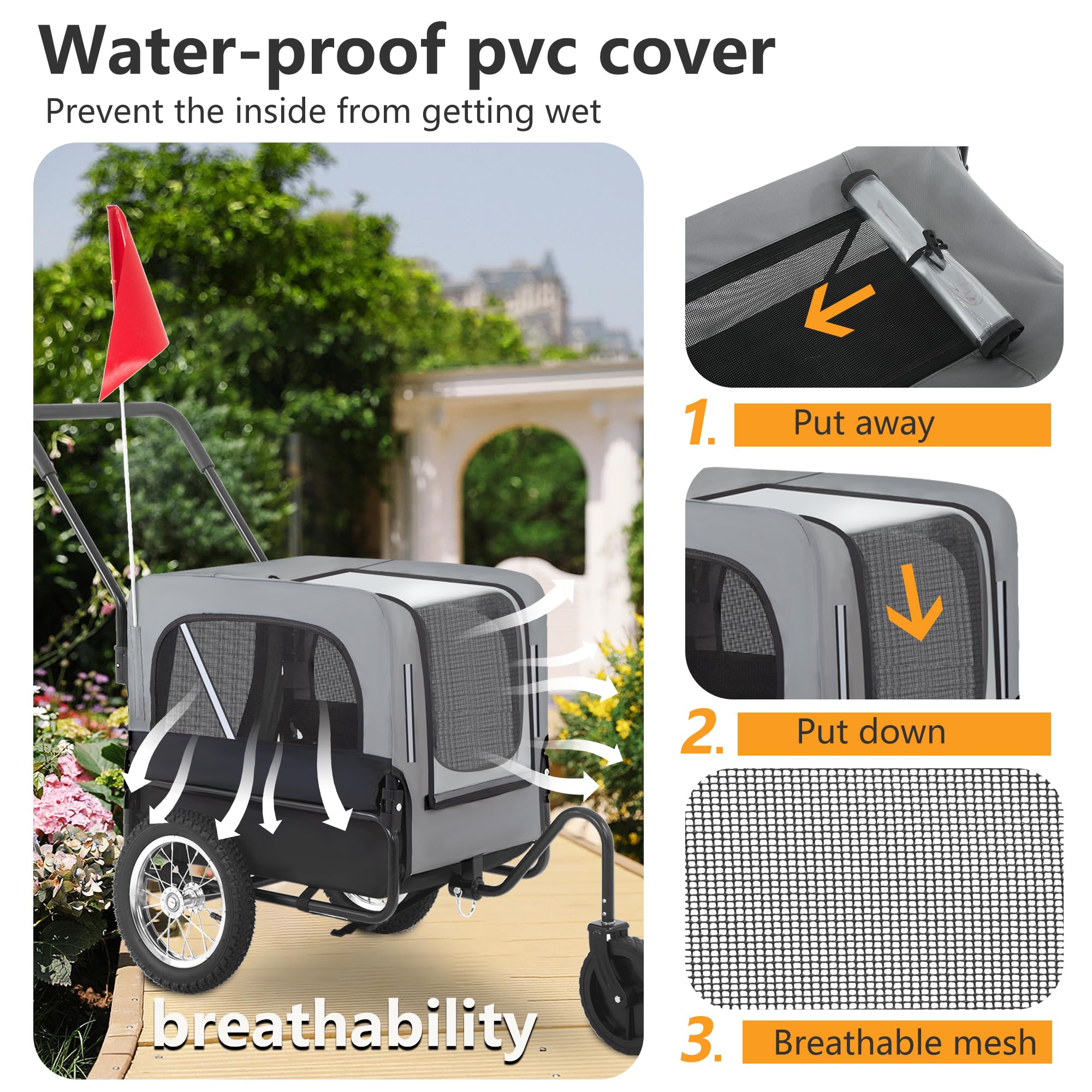 FDW 2-in1 Dog Bike Trailer & Pet Stroller - Convertible Bicycle Carrier with Hitch, Suspension, Safety Flag & Reflectors for Small Medium Large Dogs (Gray) - Perfect for Cycling, Jogging & Outdoor Adventures with Your Pet