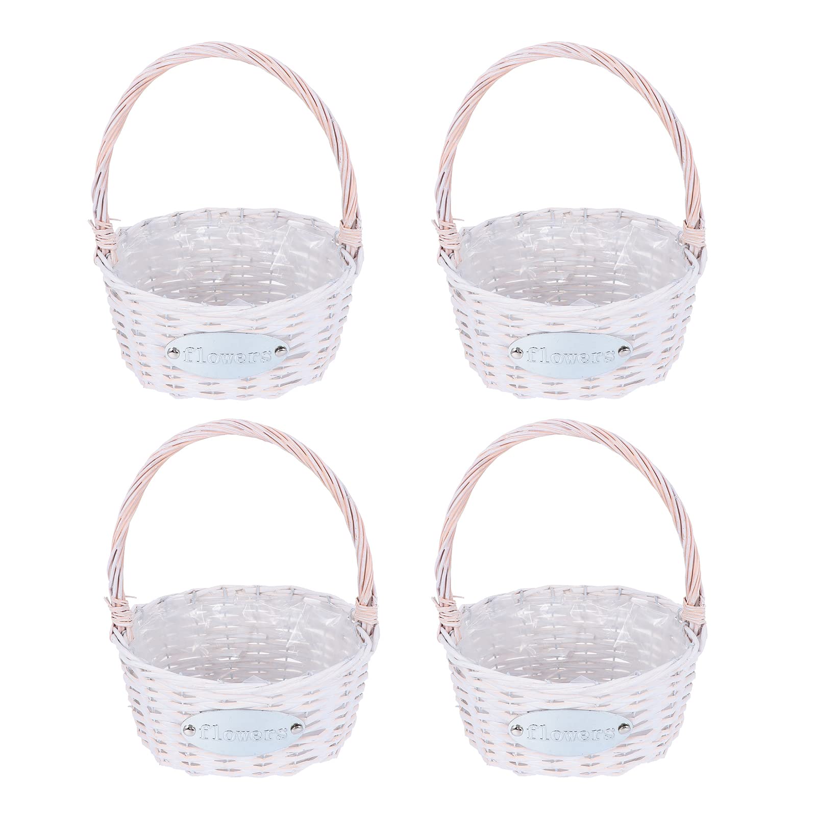 4-Piece Wicker Woven Flower Girl Baskets with Handles - Willow Handwoven Wedding Basket Set for Candy, Eggs & Flowers | Perfect for Weddings, Picnics & Easter Celebrations