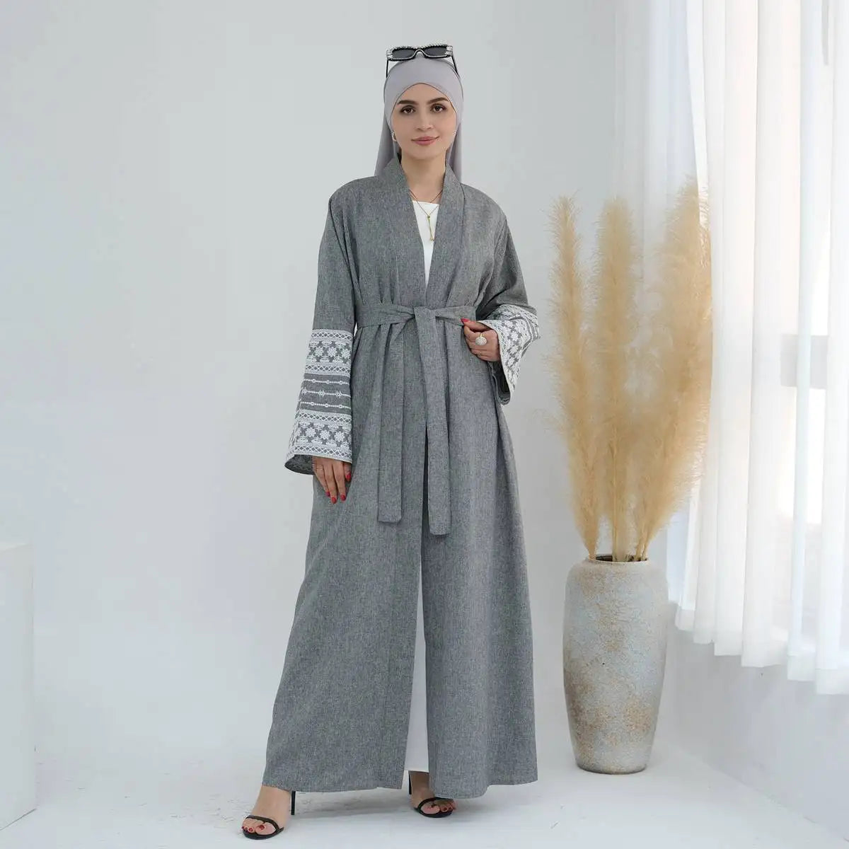 Elegant Embroidered Sleeve Cardigan Open Abaya Dress for Women - Perfect for Prayer, Modest Fashion & Special Occasions