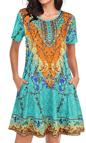Women's Floral Summer Dresses - Plus Size Casual T-Shirt Beach Sundress with Short Sleeves & Loose Flowy Fit | Perfect for Beach Vacations, Pool Parties & Summer Outings