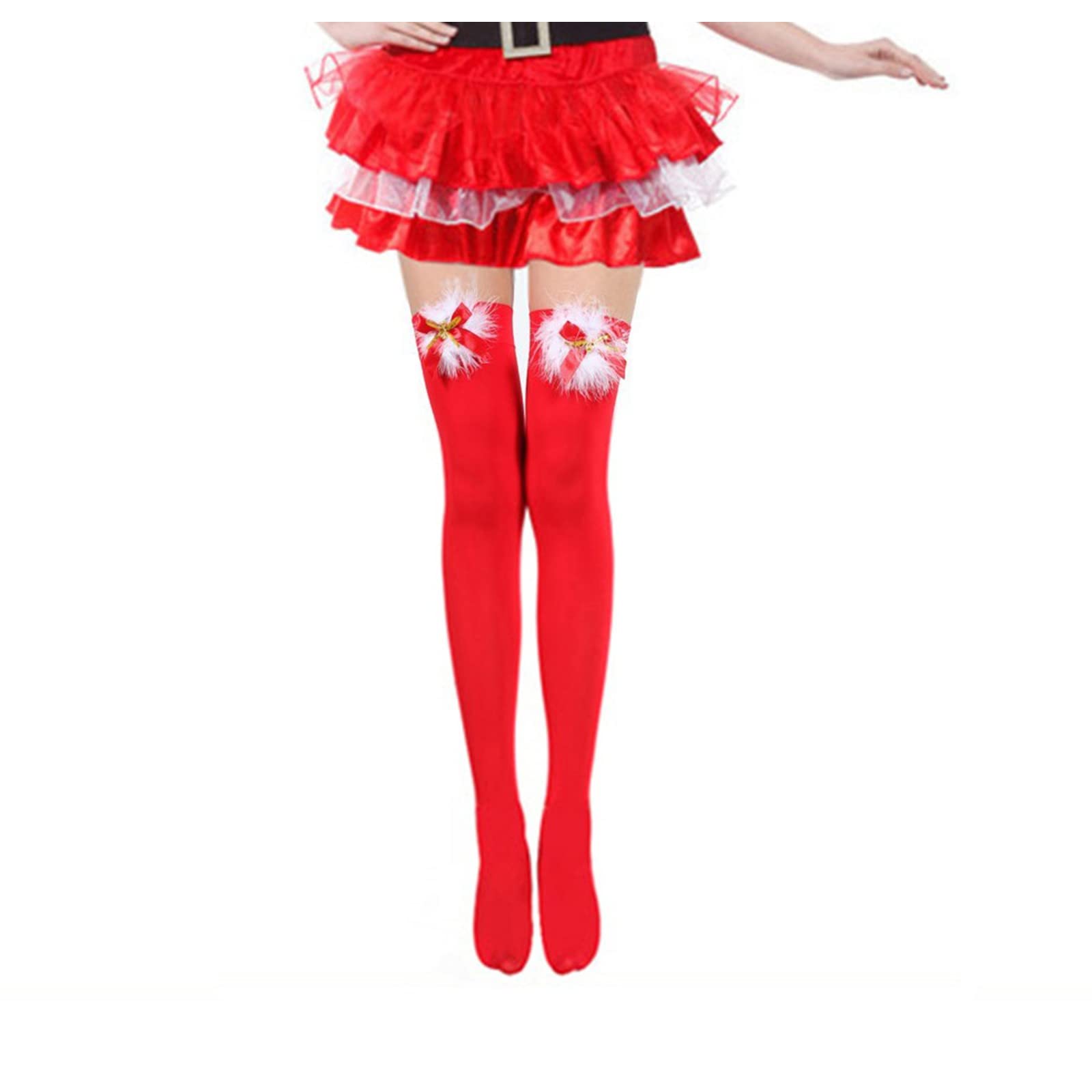 Sexy Velvet Christmas Stockings - High Tube Stockings with Bow for Holiday Party, Xmas Decor, Gift Exchange (#30, One Size) - Perfect for Festive Outfits, Santa Costumes & Christmas Photo Shoots