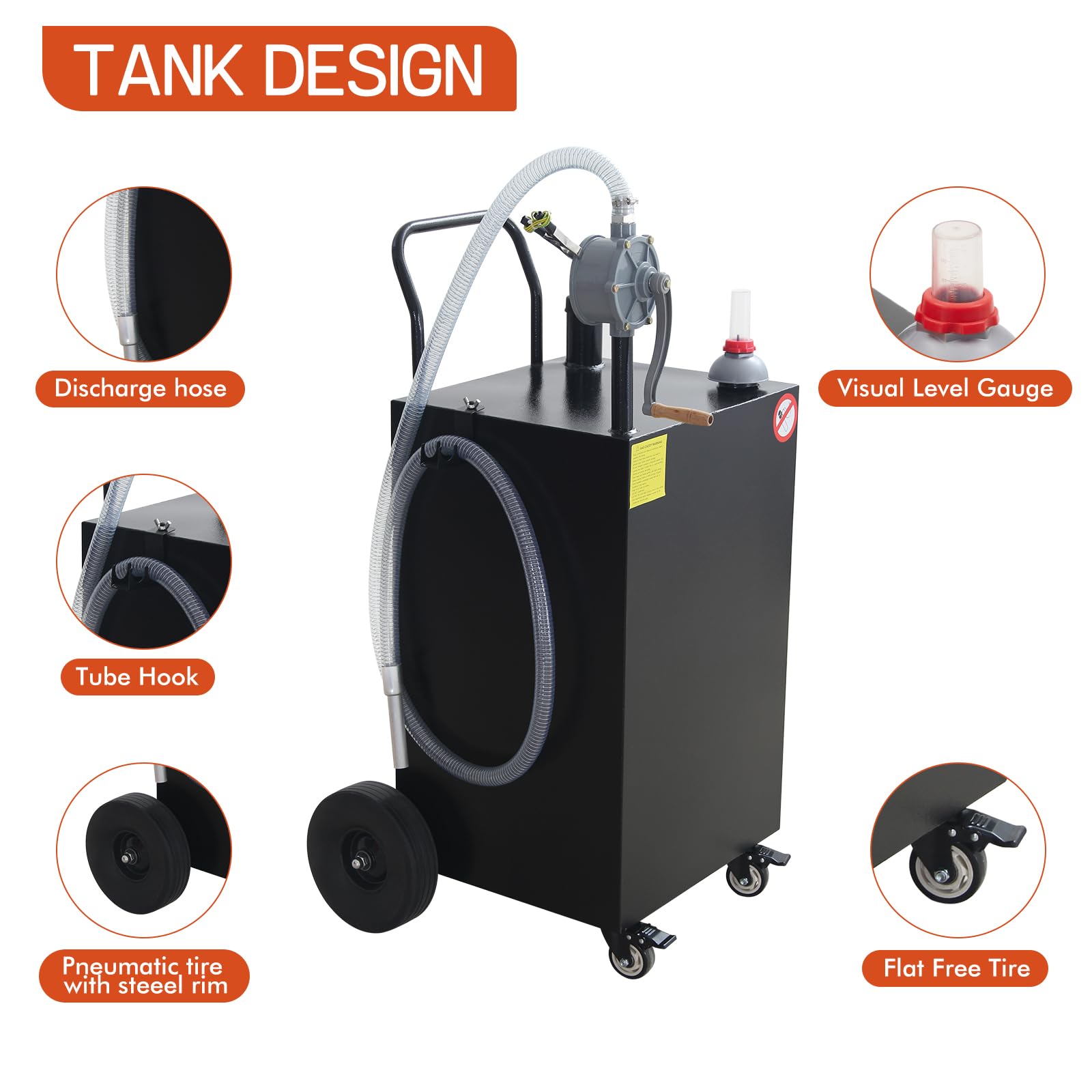 50 Gallon Portable Oil Transfer Tank - Diesel, Fuel, Kerosene Storage Container for Boats, ATVs, Cars & Motorcycles | Heavy-Duty Gas Caddy with Pump | Workshop, Garage & Outdoor Use (Black)