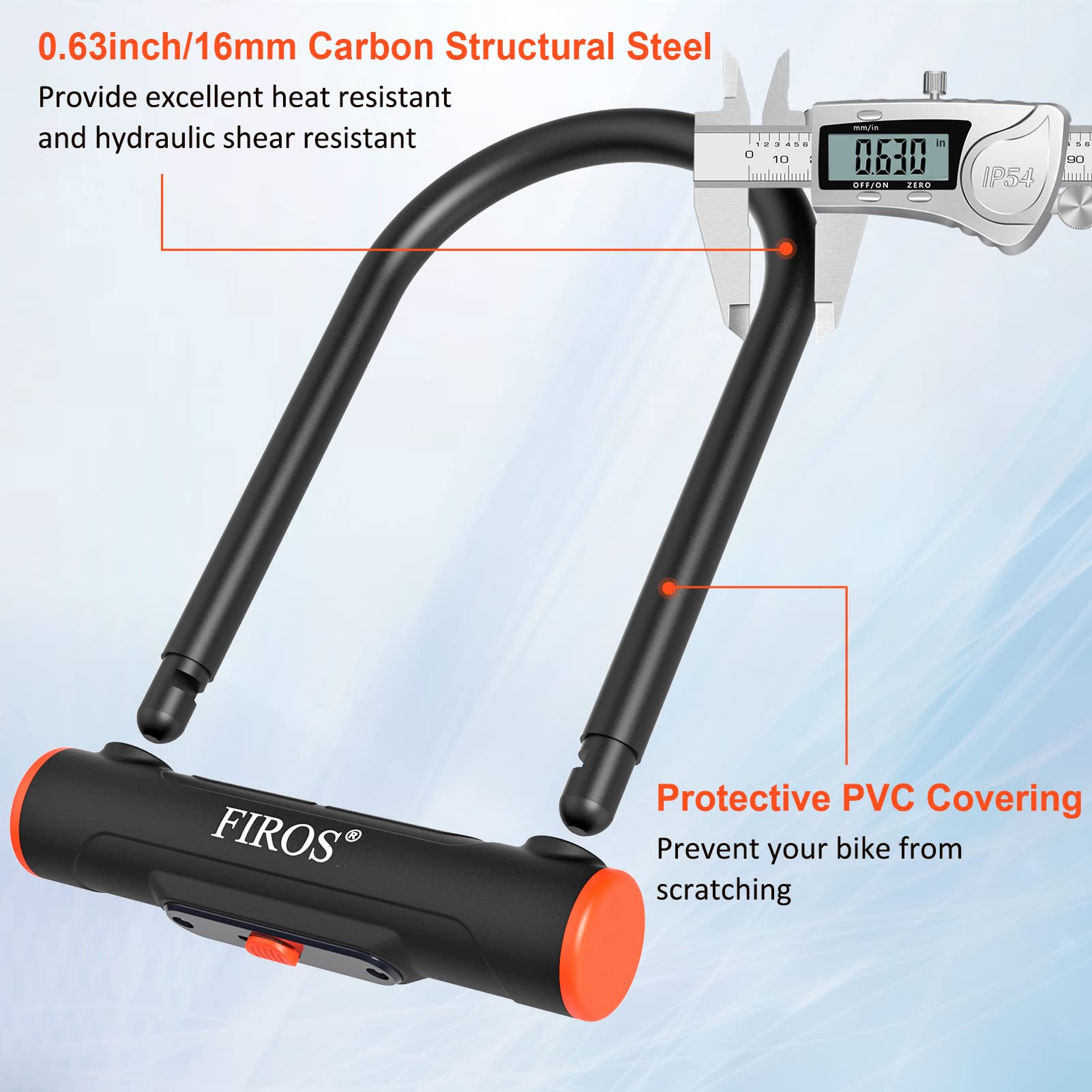 **FIROS Heavy Duty 16mm Bike U Lock - Anti-Theft Bicycle Lock with 5ft Steel Cable & Mounting Bracket - Secure Road Bikes, Mountain Bikes & Commuter Bicycles for Urban & Outdoor Use**