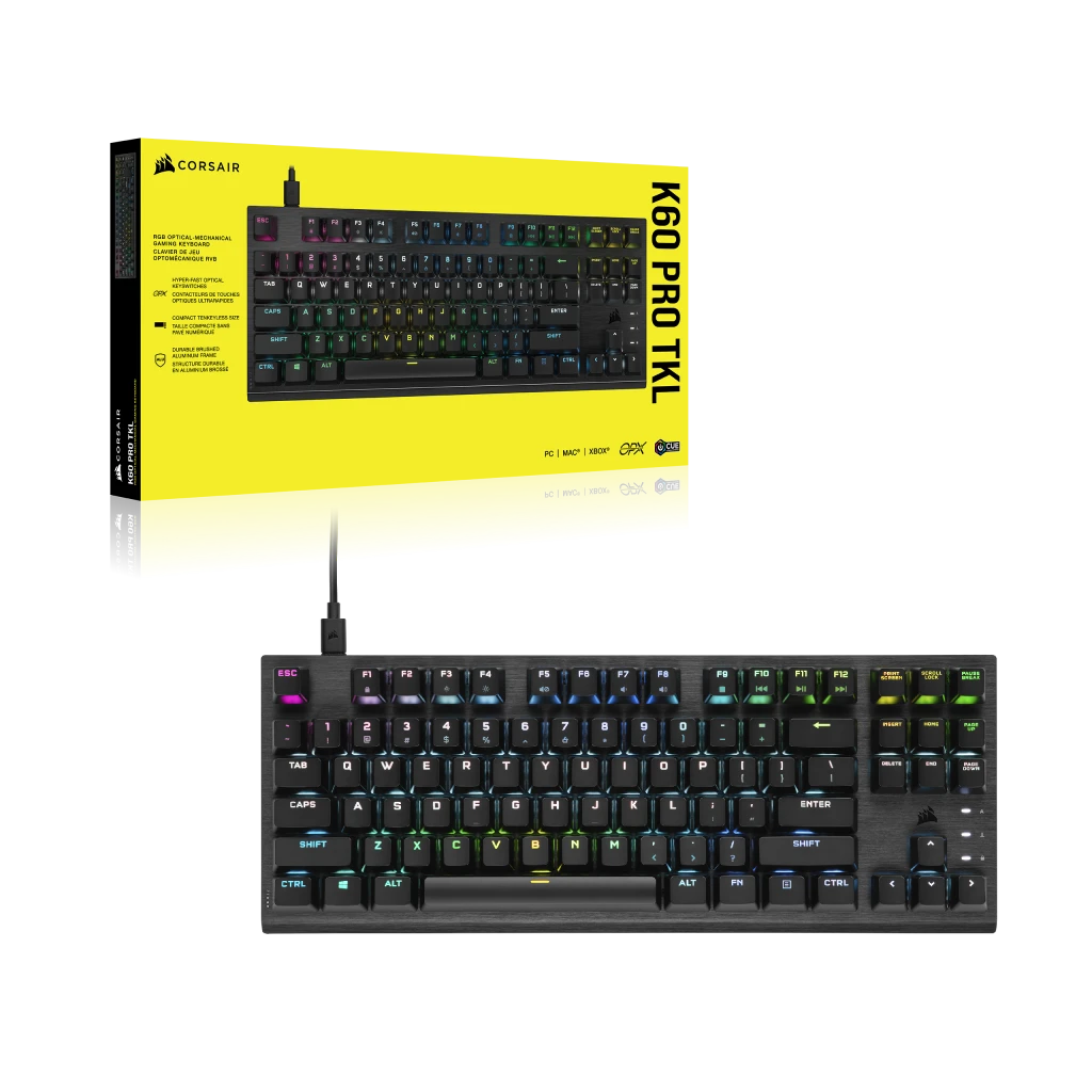 Corsair K60 PRO TKL Mechanical Gaming Keyboard - RGB Backlit, Cherry MX Red Switches, Compact Tenkeyless Design for PC Gamers - Perfect for Esports, Streaming & Office Work