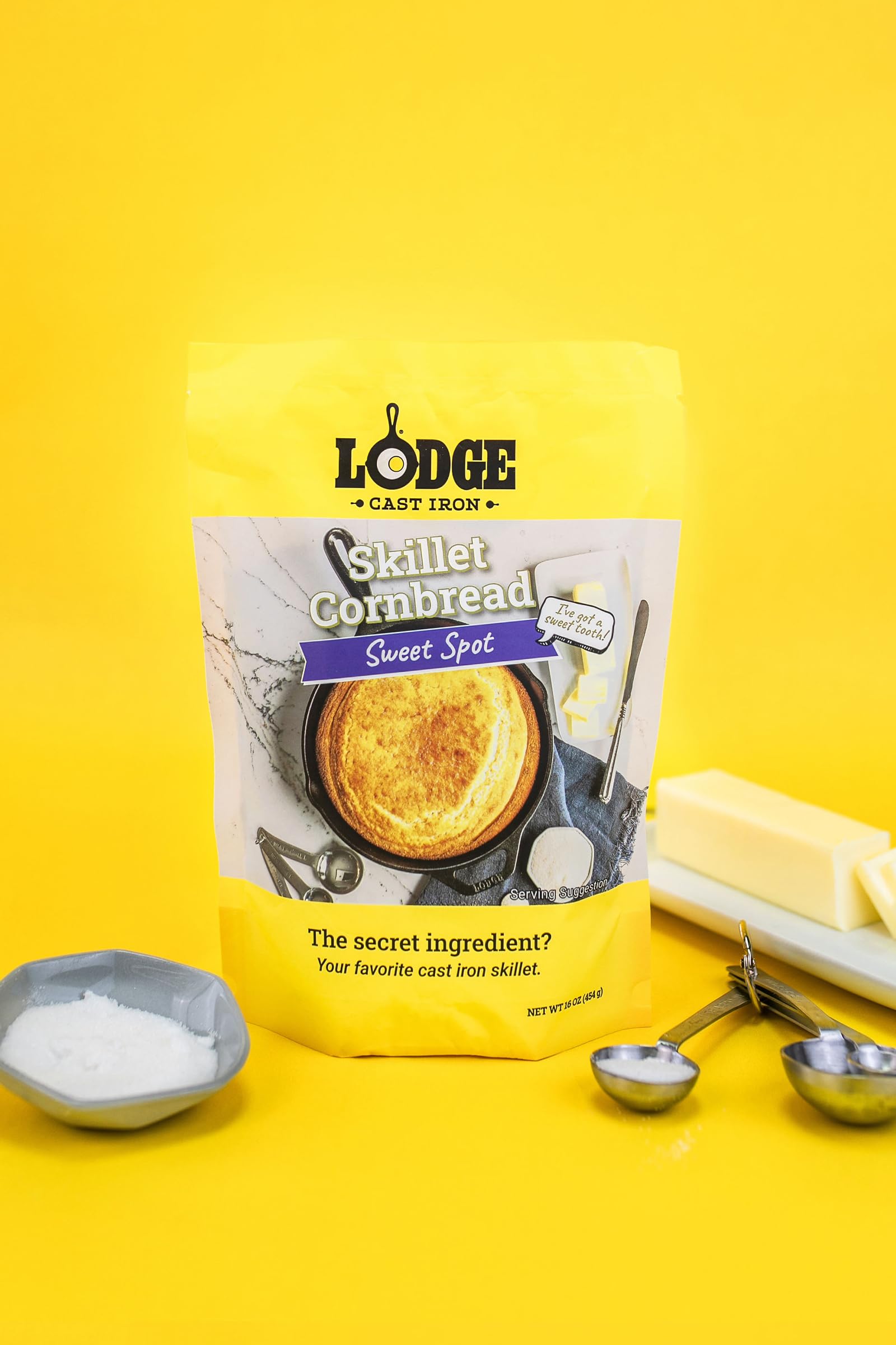 Lodge Cast Iron Skillet Cornbread Mix – Premium 16 oz (4 Pack) for Cast Iron Skillet, Wedge Pan, Cornstick Pan & Muffin Pan – Sweet Spot – Perfect for Baking, Camping & Southern-Style Cooking