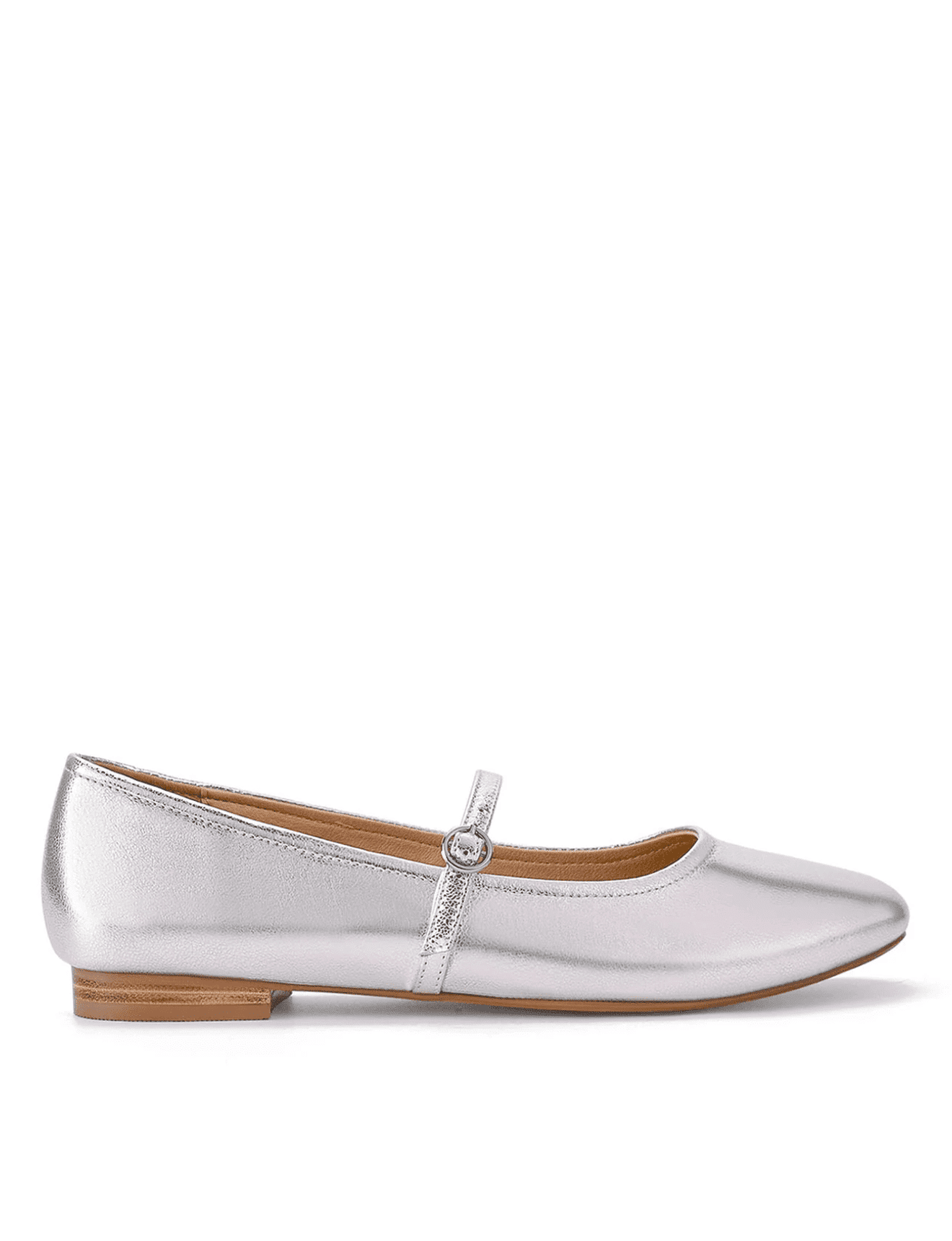 Rey Mary Jane Ballet Flats - Women's Silver Metallic Leather Shoes for Work, Party & Casual Wear | Comfortable & Stylish Dress Pumps