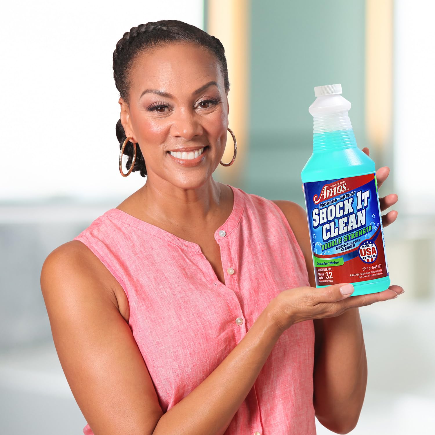 Professor Amos Shock It Clean Multi-Purpose Cleaner Concentrate - Double Strength for Carpets, Jewelry, Upholstery, Leather & Floors | Stain Remover & All-Purpose Cleaner | Cucumber Melon Scent (32 Oz) - Perfect for Home, Office & Auto Cleaning