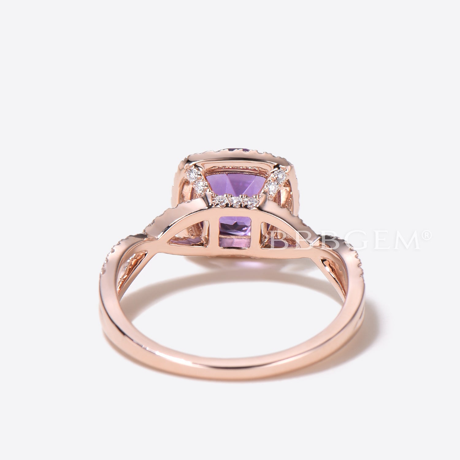 Twisted Round Cut Natural Amethyst Engagement Ring with Diamond Halo - Split Shank Wedding Band for Women | Perfect for Proposals, Anniversaries & Special Occasions