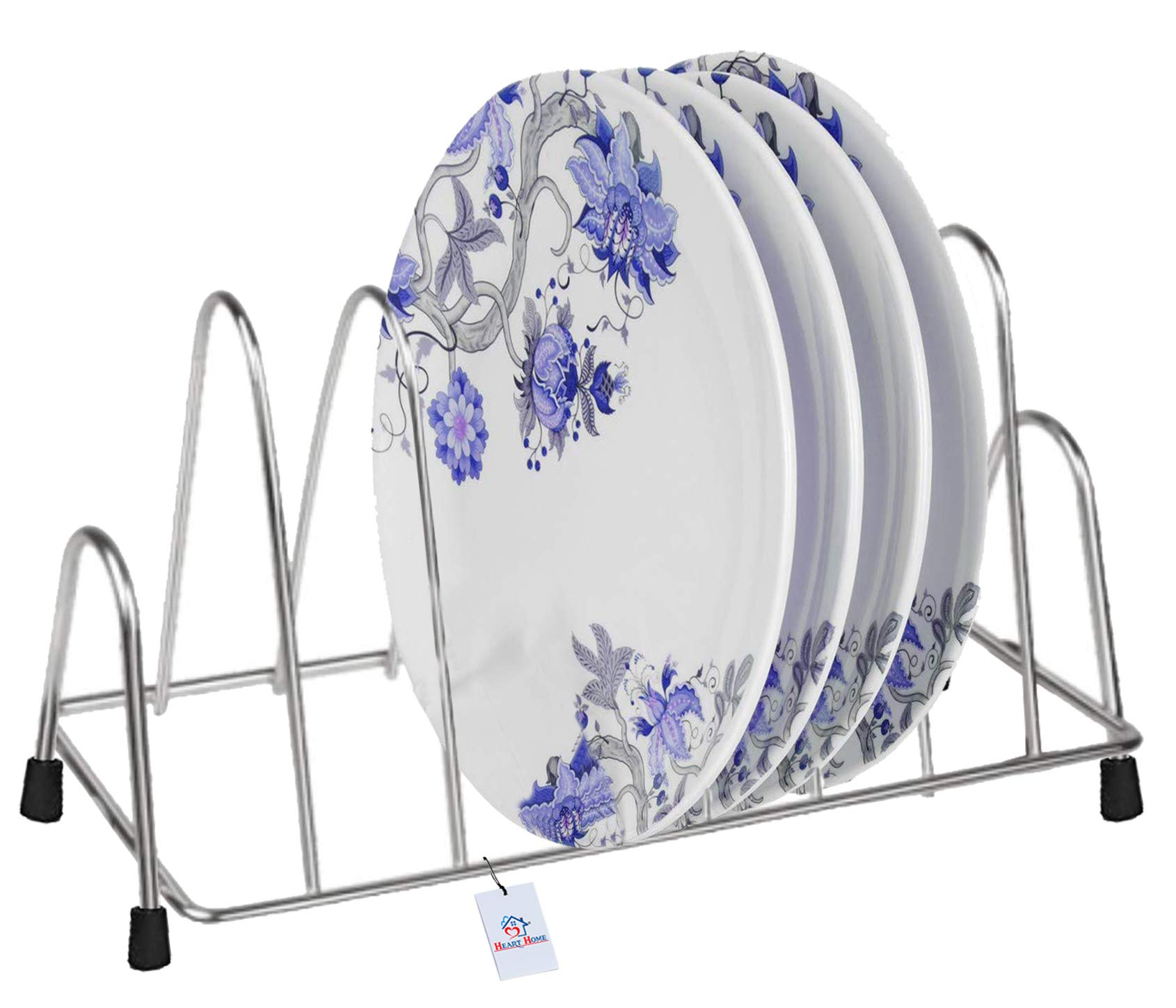 Stainless Steel Plate Rack & Dish Organizer - 6-Section Kitchen Utensil Holder with Anti-Rust Nano Coating (Silver) - Perfect for Countertop Storage, Drying Dishes & Organizing Pots, Pans & Lids - HEART10581