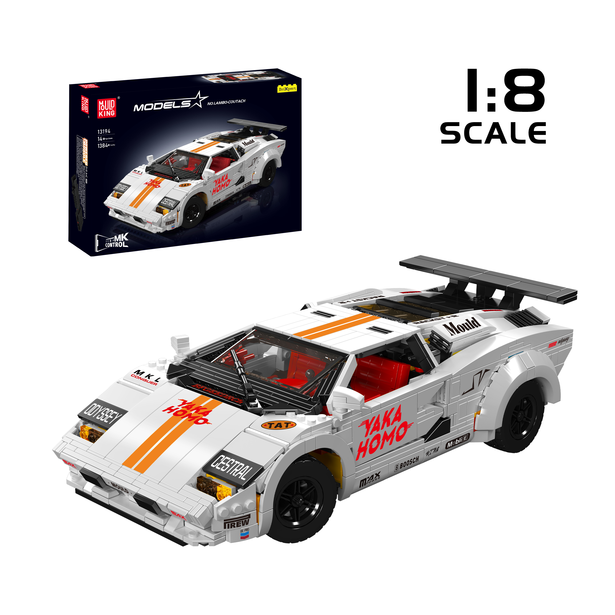 Mould King 13194 Remote Control Car Model Kit - 80s Italian Lamborghini Countach Replica | 1,384 PCS Building Blocks for Adults & Teens | Perfect for Collectors, DIY Enthusiasts & Home Decoration