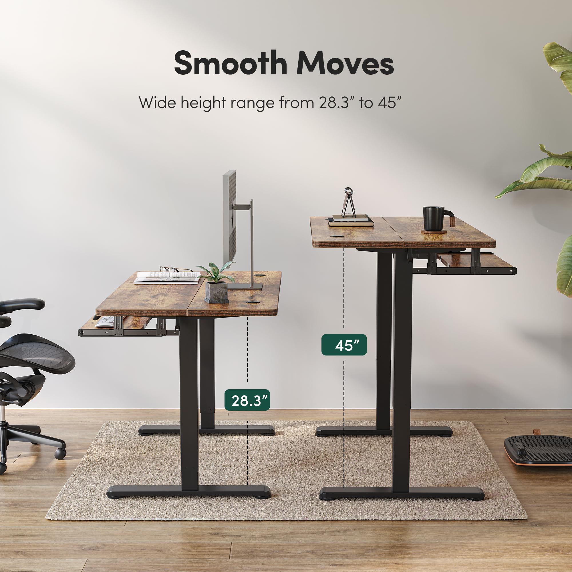 FEZIBO Electric Height Adjustable Standing Desk with Keyboard Tray - 40 x 24 Inches Sit Stand Computer Desk for Home Office (Rustic Brown) | Ergonomic Workstation for Remote Work & Gaming Setup