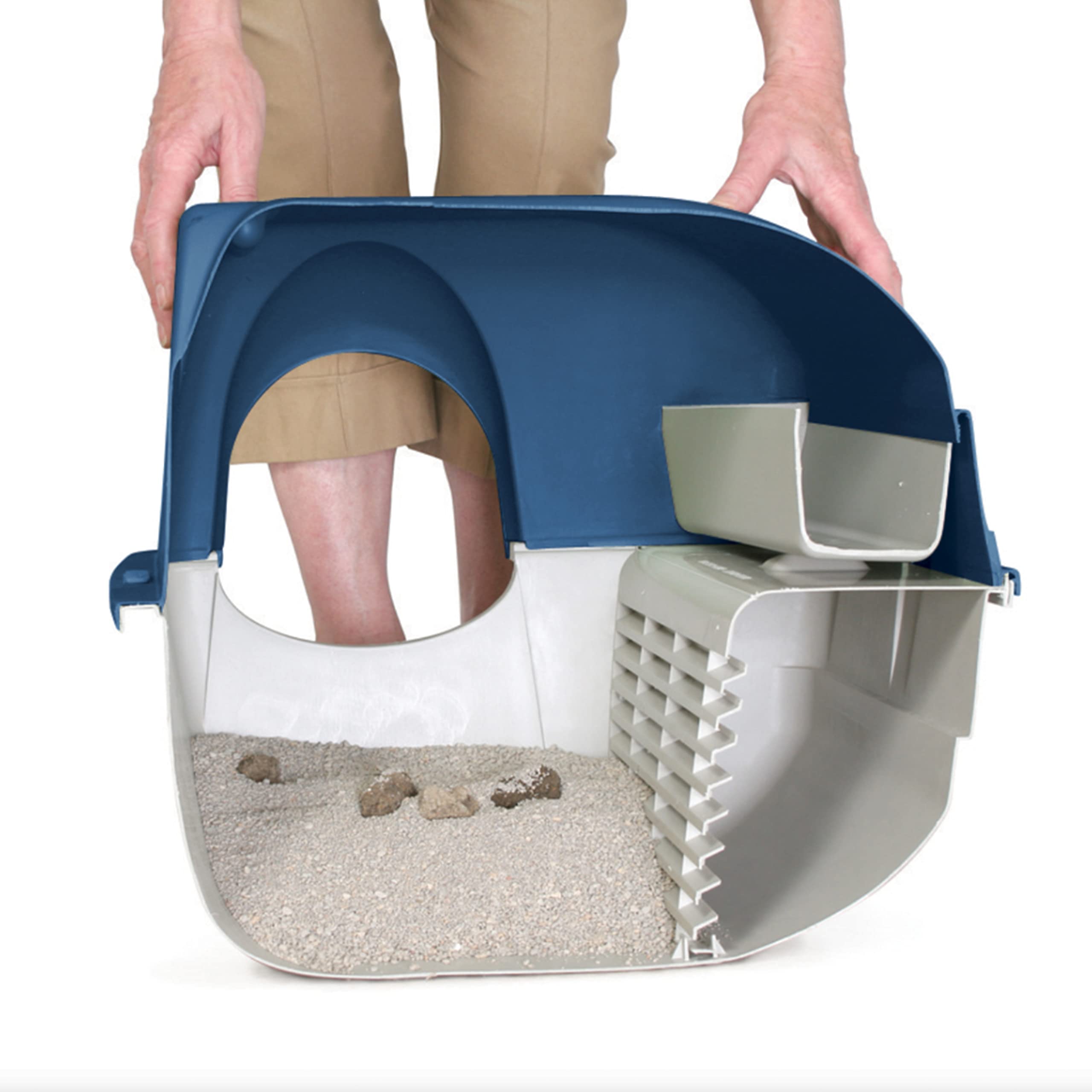 Omega Paw Premium Roll 'n Clean Self-Cleaning Litter Box for Large Cats - Pearl Blue (PR-RA20-1) - Odor Control & Easy Maintenance for Indoor Cat Litter Box Solutions