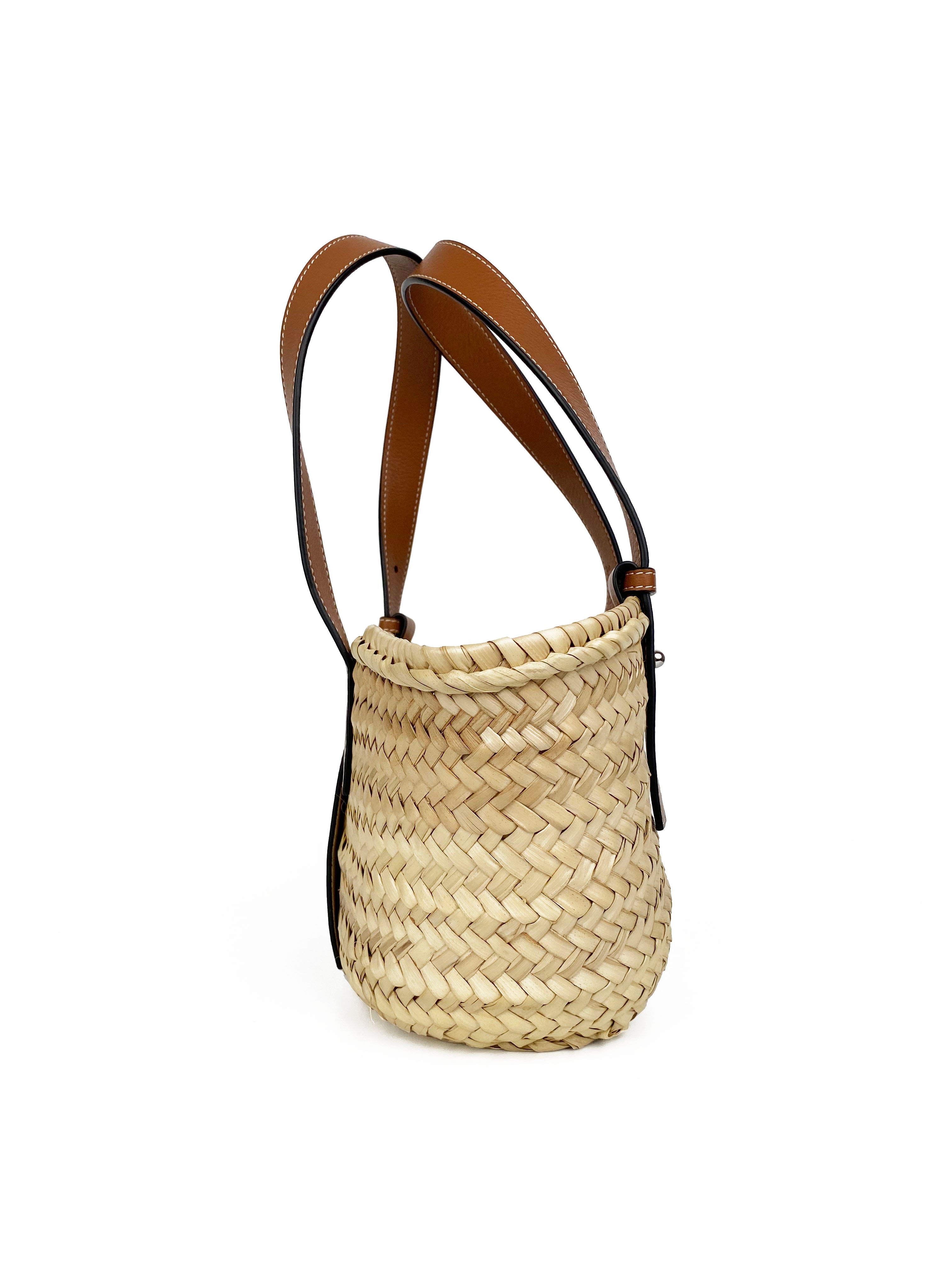 Loewe Tan Small Raffia Tote Bag for Women - Stylish Straw Handbag for Beach, Summer & Travel | Lightweight & Durable Woven Purse