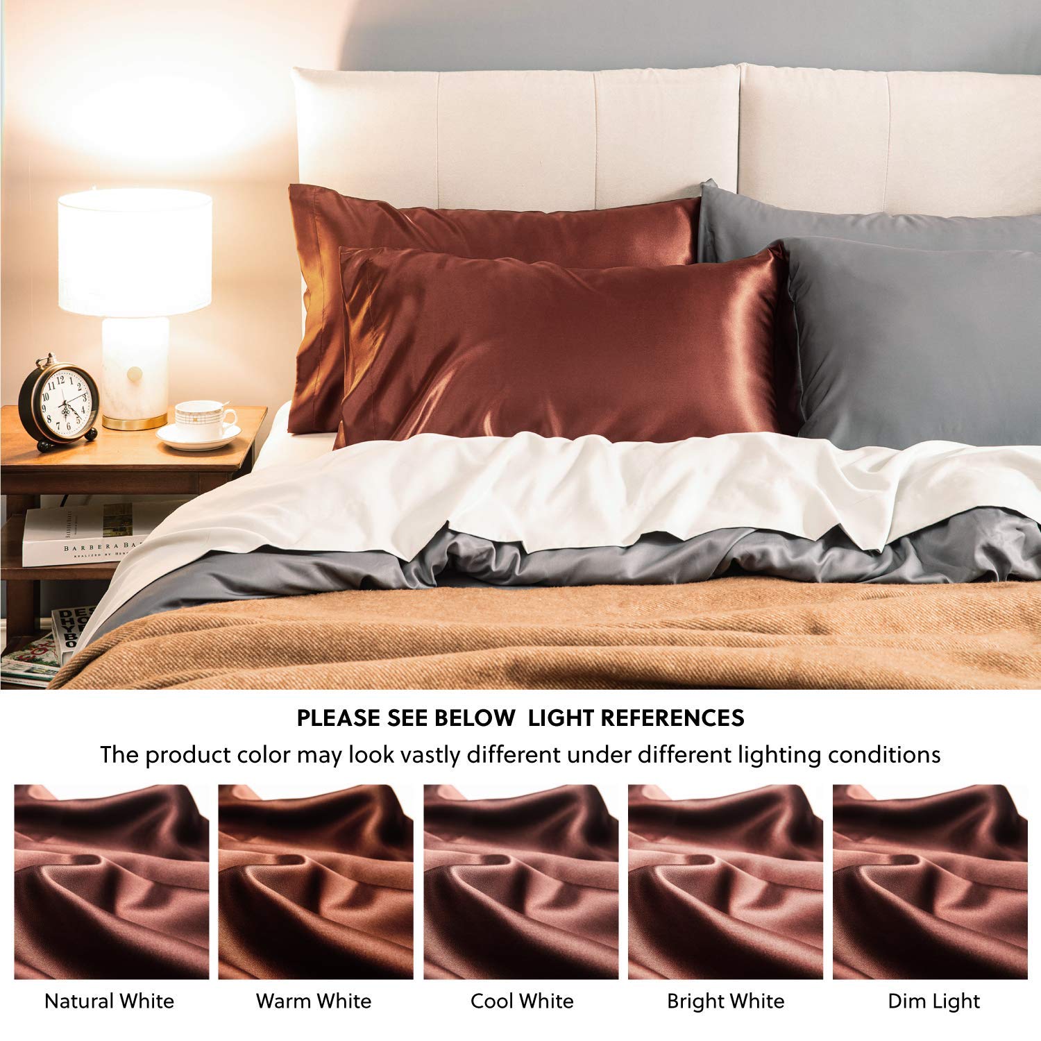 Luxury Satin Pillowcase for Hair & Skin - 2 Pack Cooling Super Soft Pillow Covers (20x60 Inches) with Envelope Closure - Chocolate - Perfect for Beauty Sleep & Skin Care