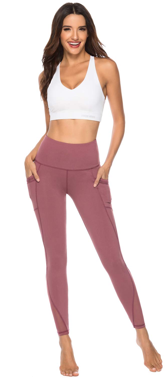 PERSIT Women's High Waist Yoga Pants - 4-Way Stretch Tummy Control Workout Leggings with Mesh Design & 2 Pockets | Non See-Through for Gym, Running, Pilates & Lounge Wear