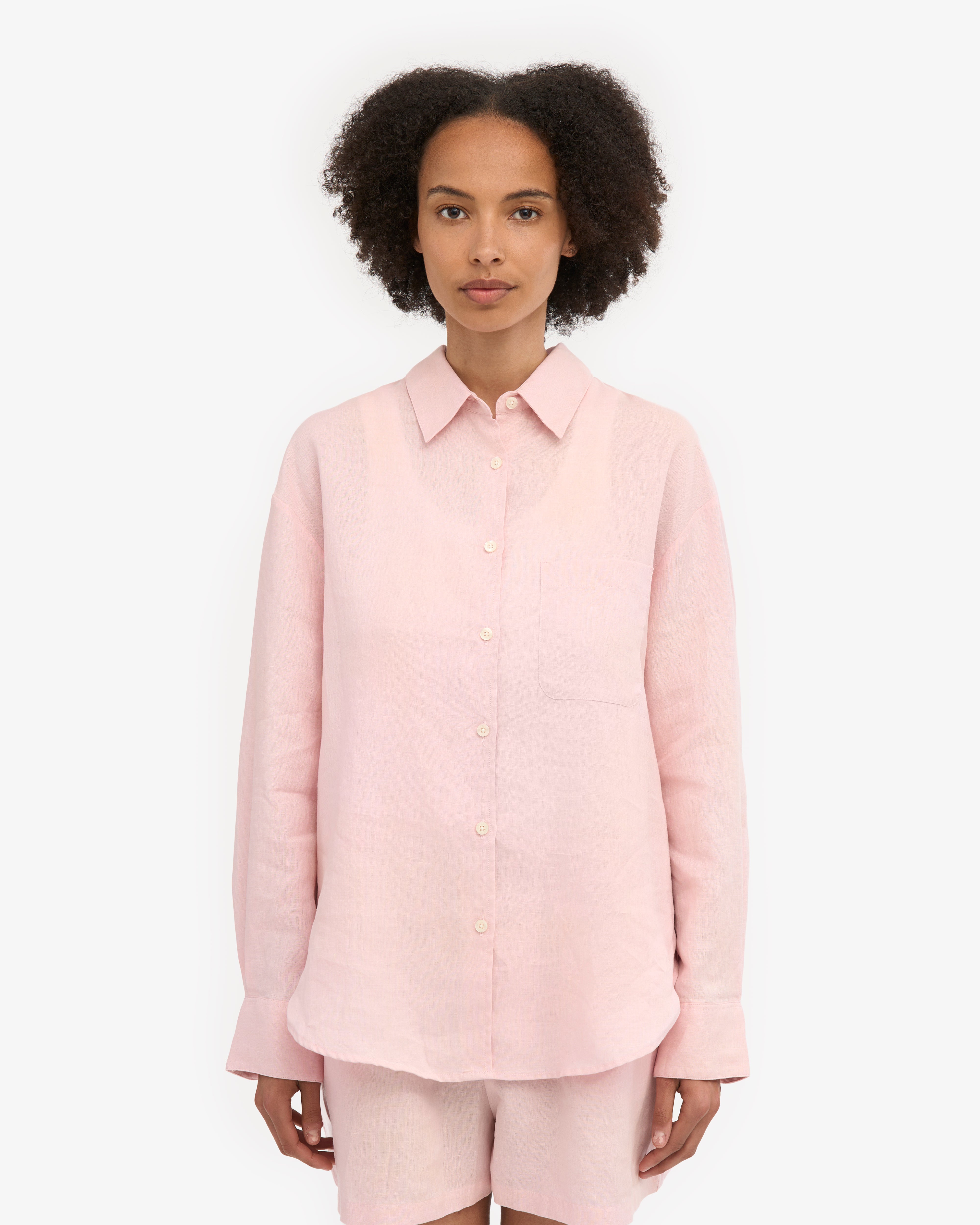 Linen Oversized Shirt for Women - Faded Pink Casual Long Sleeve Button Down Top - Perfect for Beach Cover Up, Summer Outfits & Boho Style Fashion