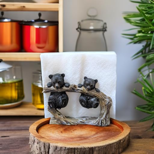 Cute Bear Cubs Hanging on Tree Branch Decorative Napkin Holder & Mail Organizer - Perfect for Kitchen, Office, and Home Decor
