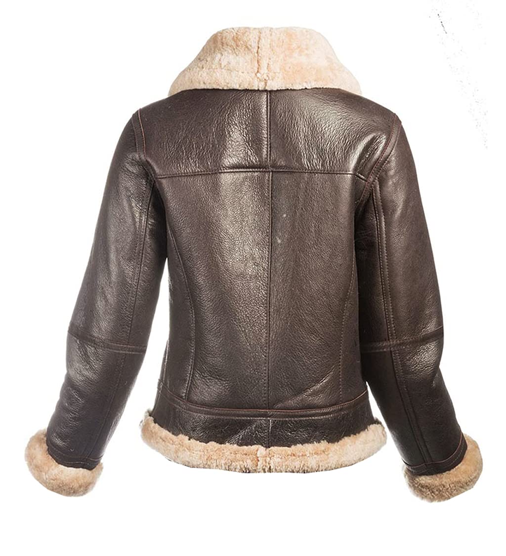 TIPTOP Women's Real B3 Aviator Sheepskin Faux Shearling Flying Jacket - Winter Bomber Jacket in Brown | Warm & Stylish Outerwear for Cold Weather, Flying, and Casual Wear