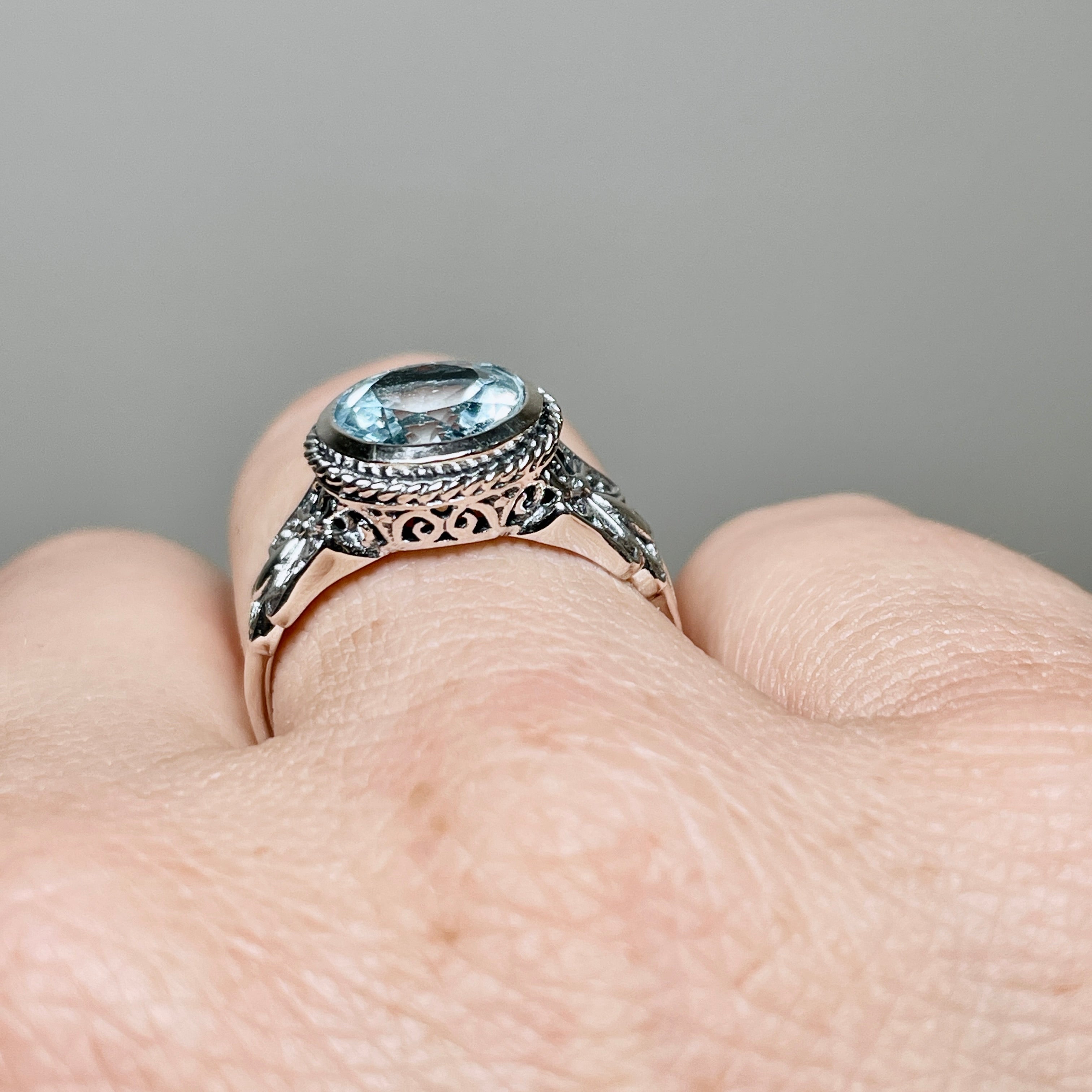 Blue Topaz Faceted Round Ring in Decorative Setting R3671 - Elegant Jewelry for Women, Perfect for Weddings, Anniversaries & Special Occasions