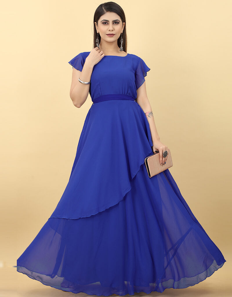 Elegant Blue Designer Party Gown for Women - Perfect for Evening Events, Prom, Weddings & Special Occasions