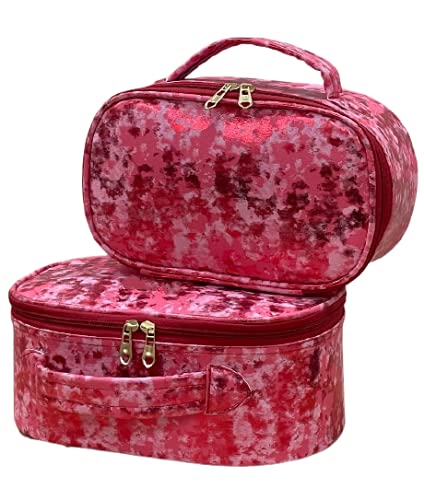 Adson 2-Piece Makeup Jewelry Storage Organizer - Travel Cosmetic & Toiletry Bag Set (Rose Red) - Perfect for Home Vanity, Travel & On-the-Go Organization