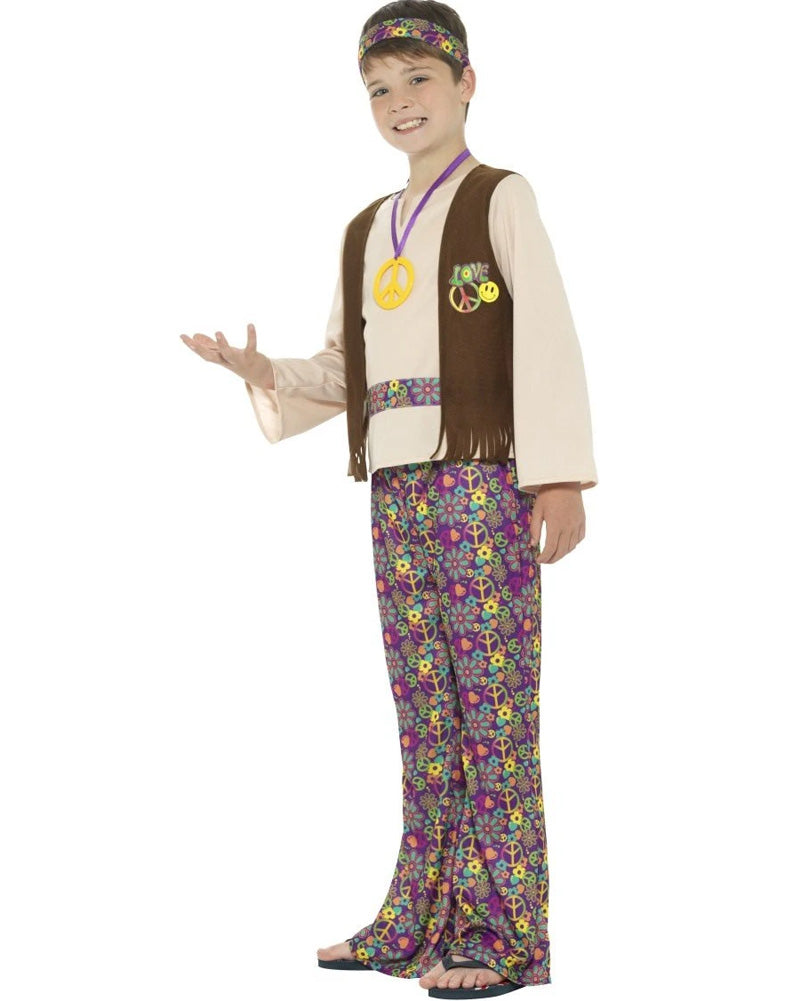 60s Flower Hippie Boys Costume - Vintage 1960s Hippie Outfit for Kids, Tie-Dye Shirt & Bell Bottoms - Perfect for Halloween, Theme Parties & Retro Dress-Up