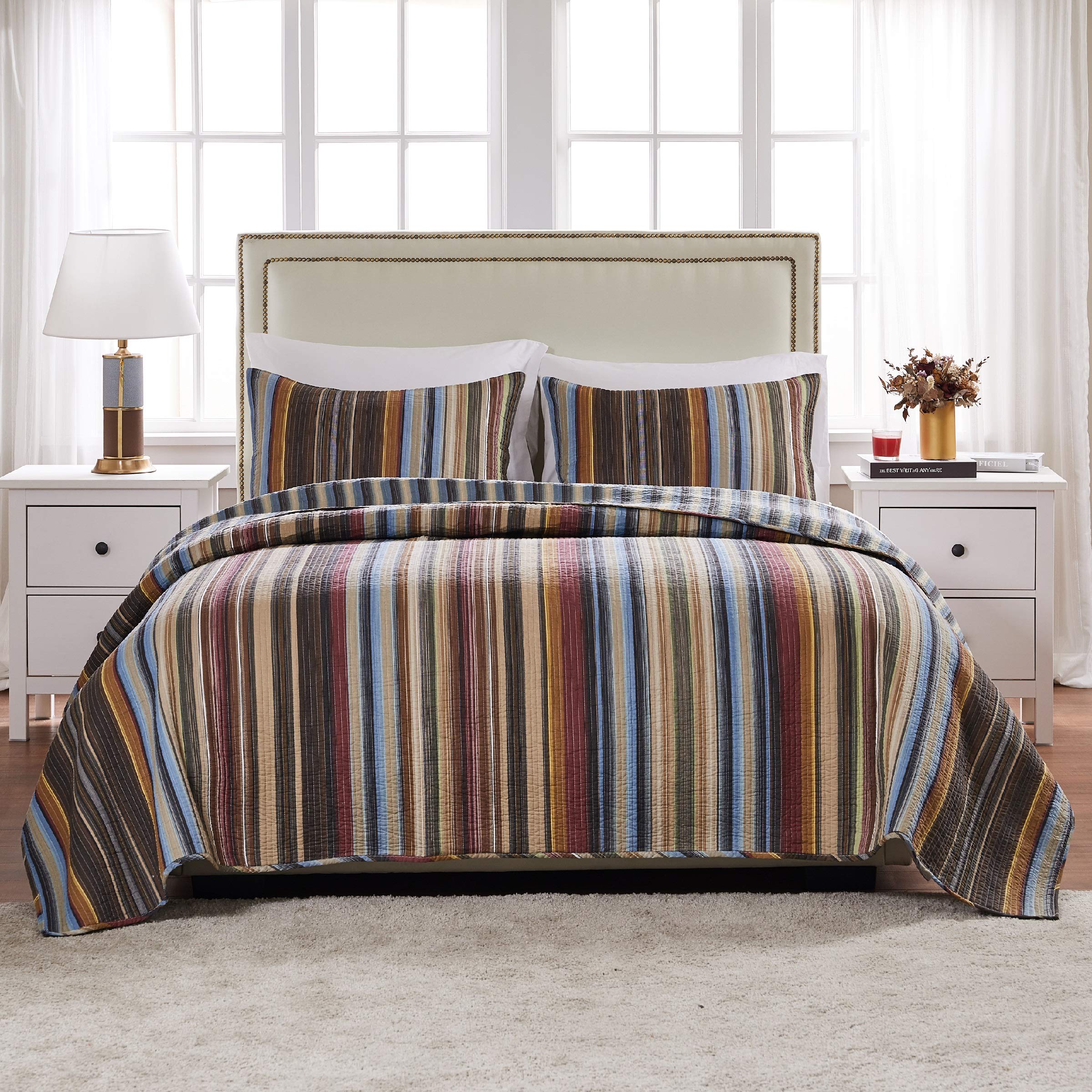 Greenland Home Durango 100% Cotton Reversible Quilt Set - 2-Piece Twin/XL Size, Earth Tones - Soft & Breathable Bedding for Cozy Comfort - Perfect for Guest Rooms, Dorms, and Everyday Use